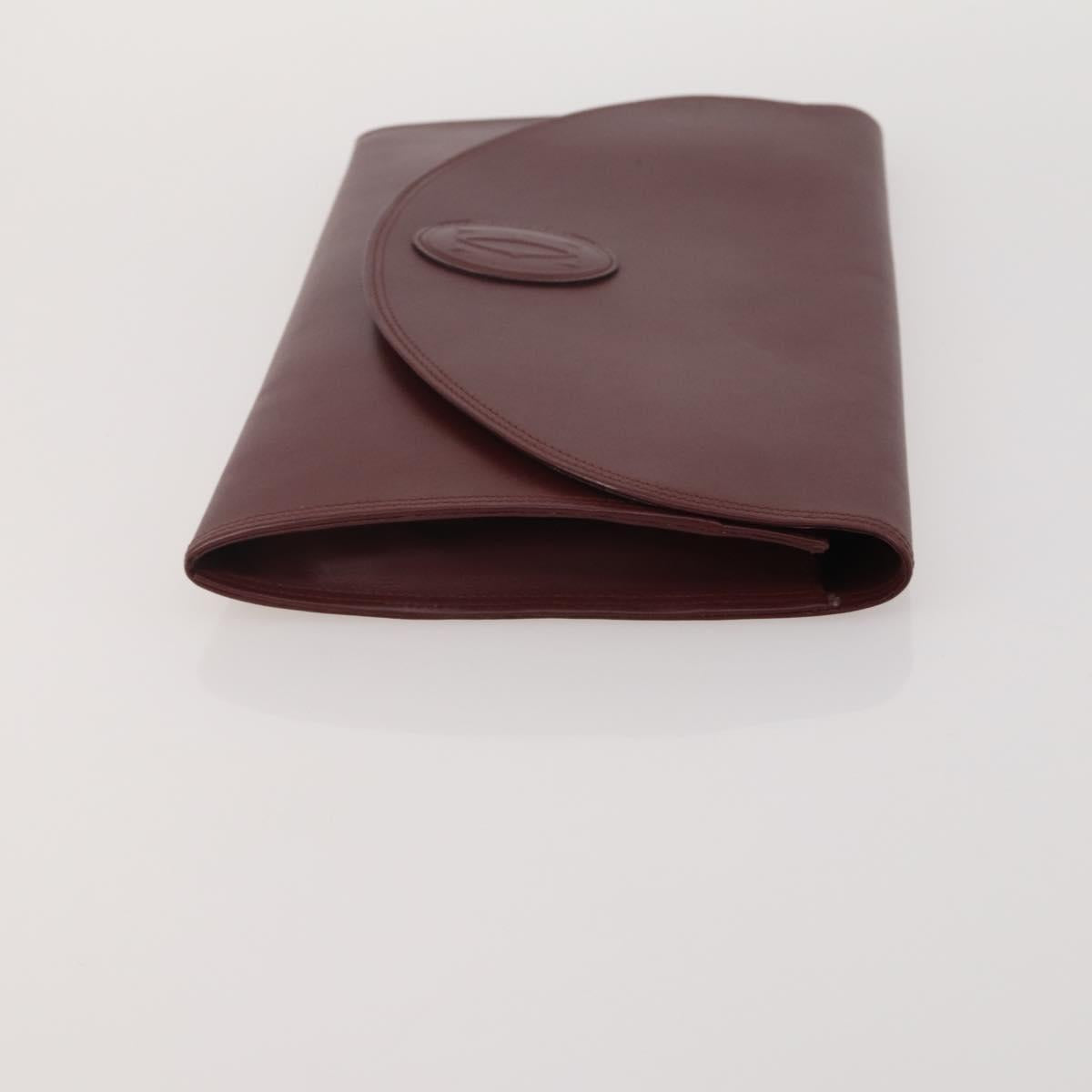 CARTIER Must Line Shoulder Bag Leather 3 Set Bordeaux Gold Auth 203375