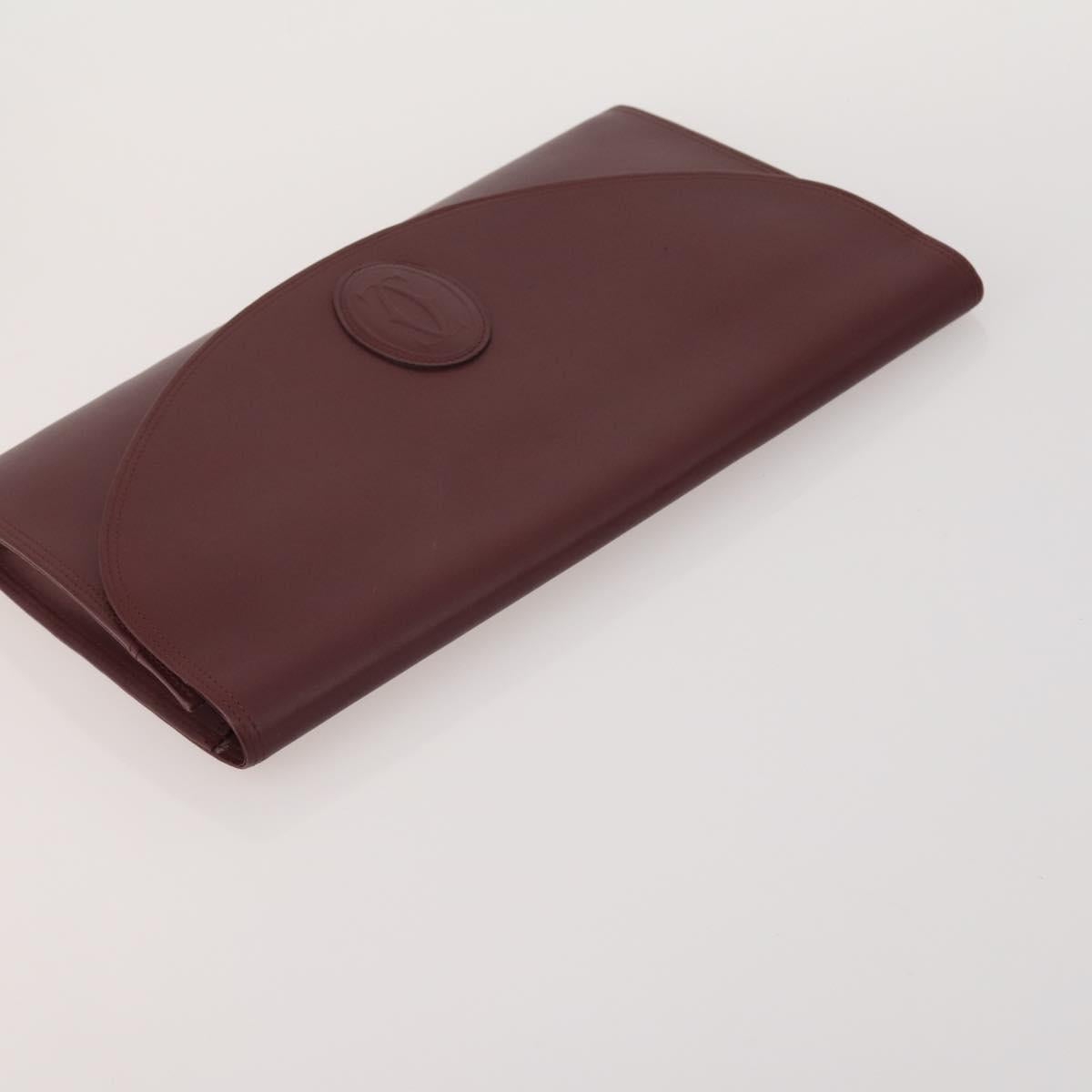 CARTIER Must Line Shoulder Bag Leather 3 Set Bordeaux Gold Auth 203375