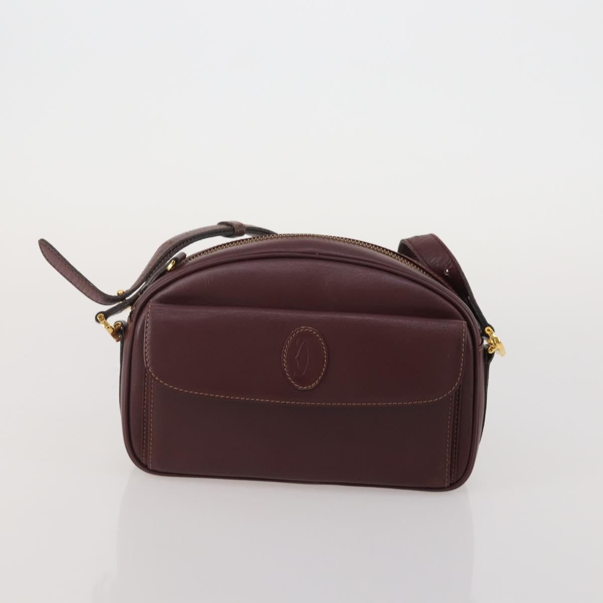 CARTIER Must Line Shoulder Bag Leather 3 Set Bordeaux Gold Auth 203375