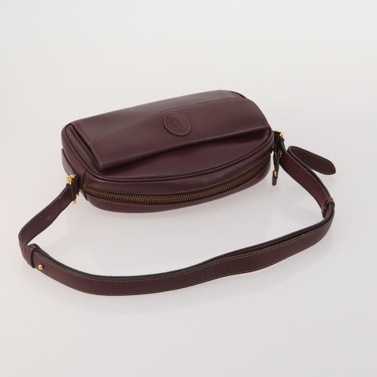 CARTIER Must Line Shoulder Bag Leather 3 Set Bordeaux Gold Auth 203375