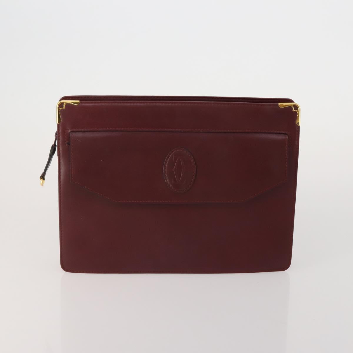 CARTIER Must Line Shoulder Bag Leather 3 Set Bordeaux Gold Auth 203375