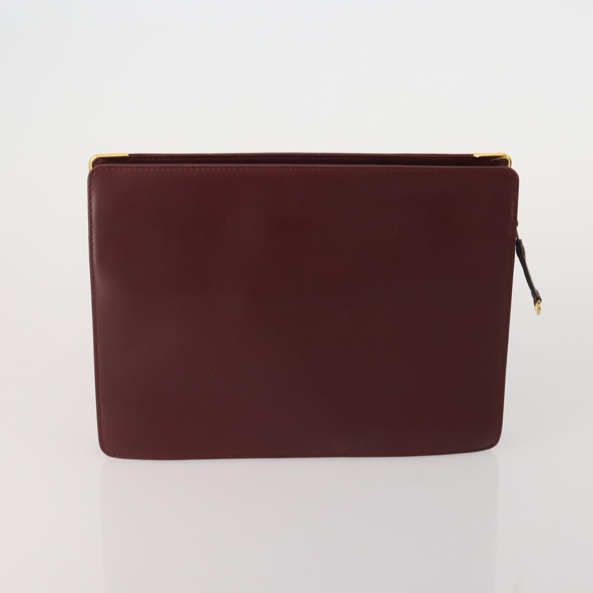 CARTIER Must Line Shoulder Bag Leather 3 Set Bordeaux Gold Auth 203375