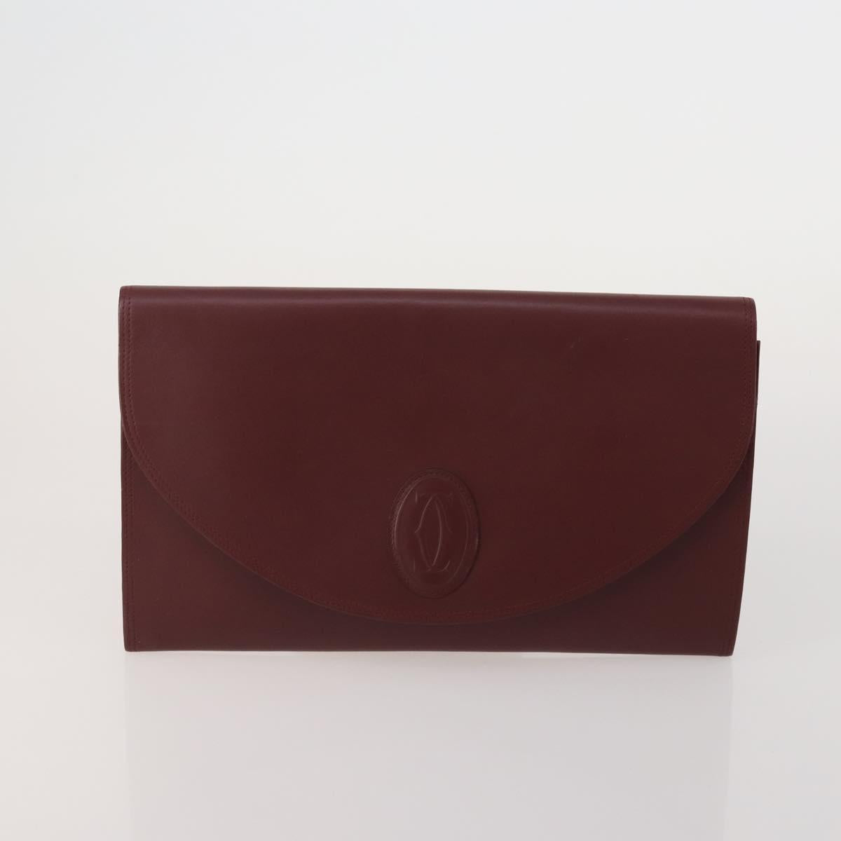 CARTIER Must Line Shoulder Bag Leather 3 Set Bordeaux Gold Auth 203375