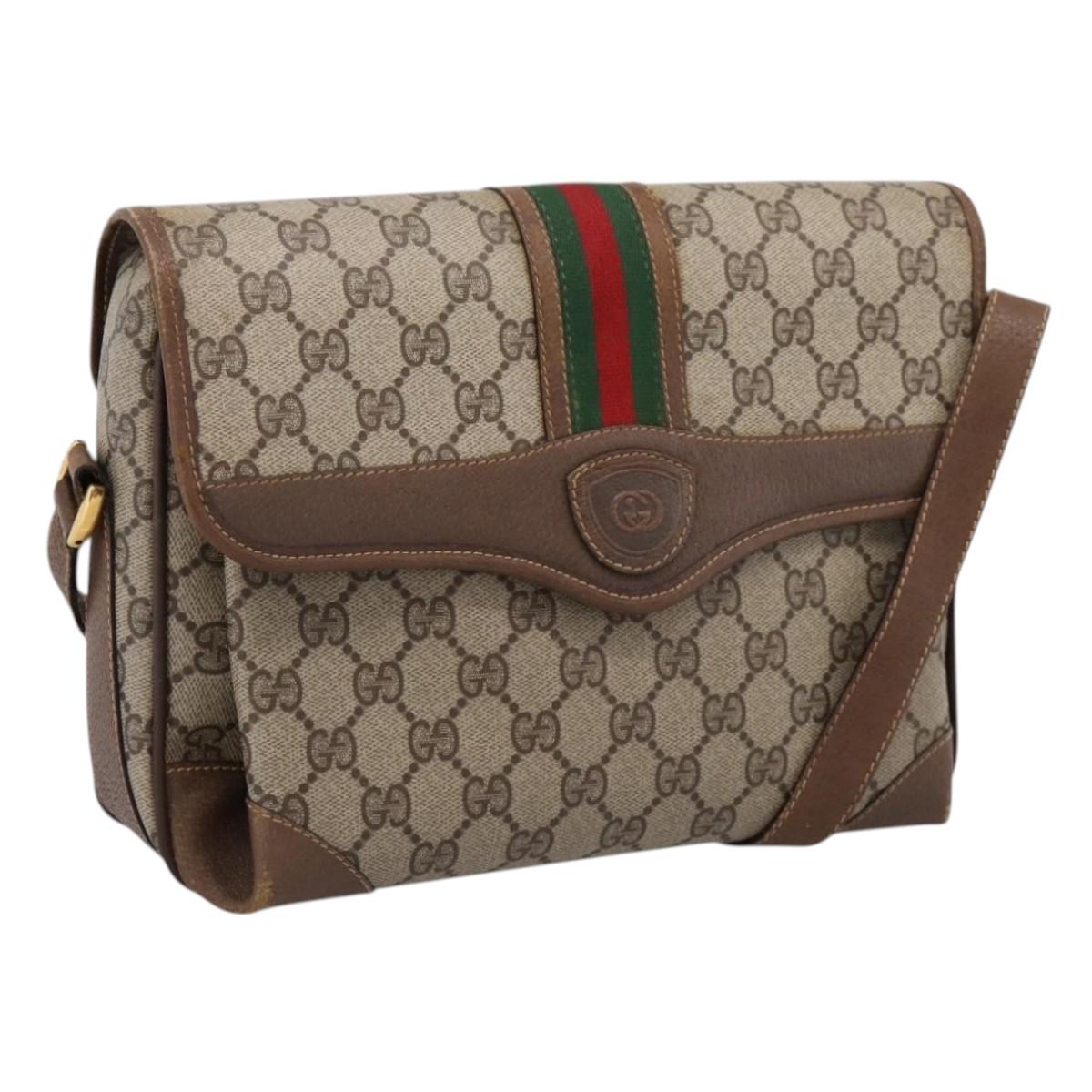 GUCCI GG Supreme Web Sherry Line Shoulder Bag PVC Beige 001 116 0844 Auth 203377