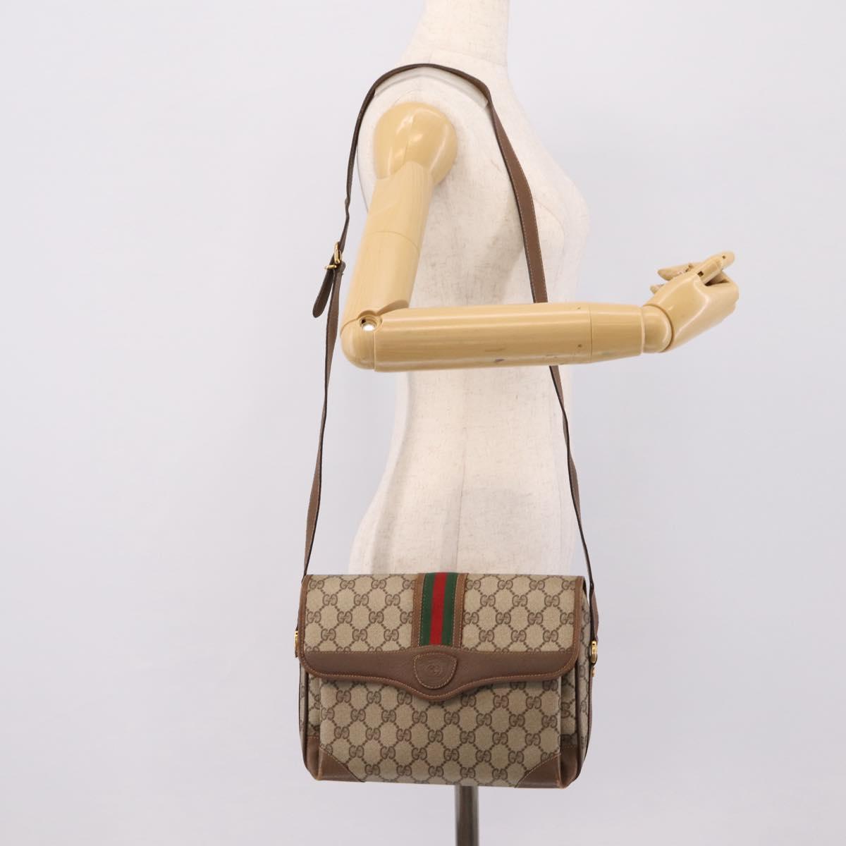 GUCCI GG Supreme Web Sherry Line Shoulder Bag PVC Beige 001 116 0844 Auth 203377