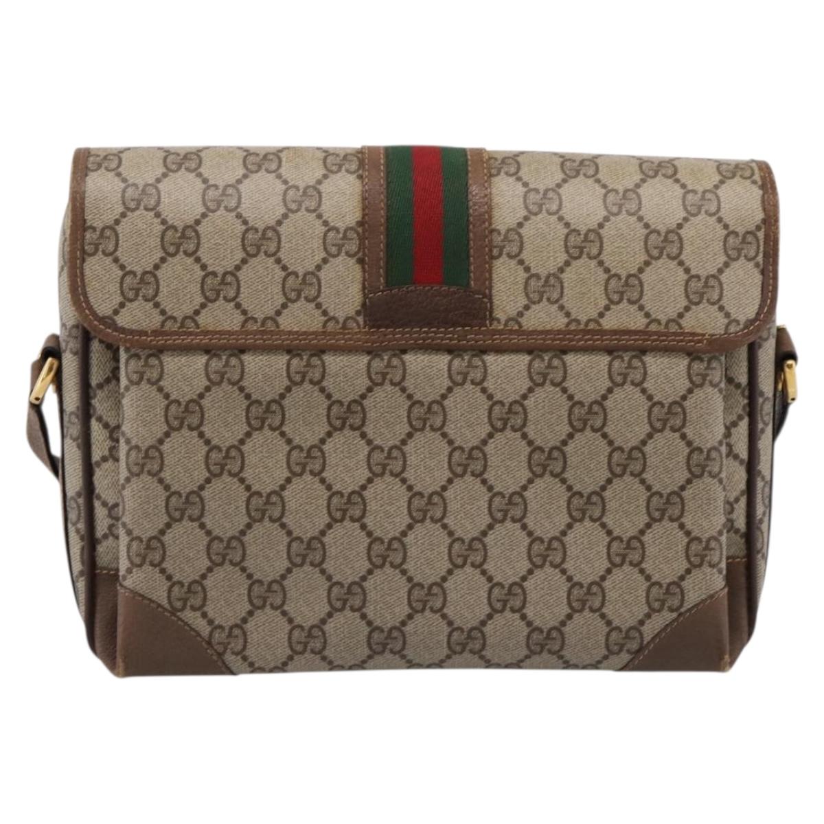 GUCCI GG Supreme Web Sherry Line Shoulder Bag PVC Beige 001 116 0844 Auth 203377