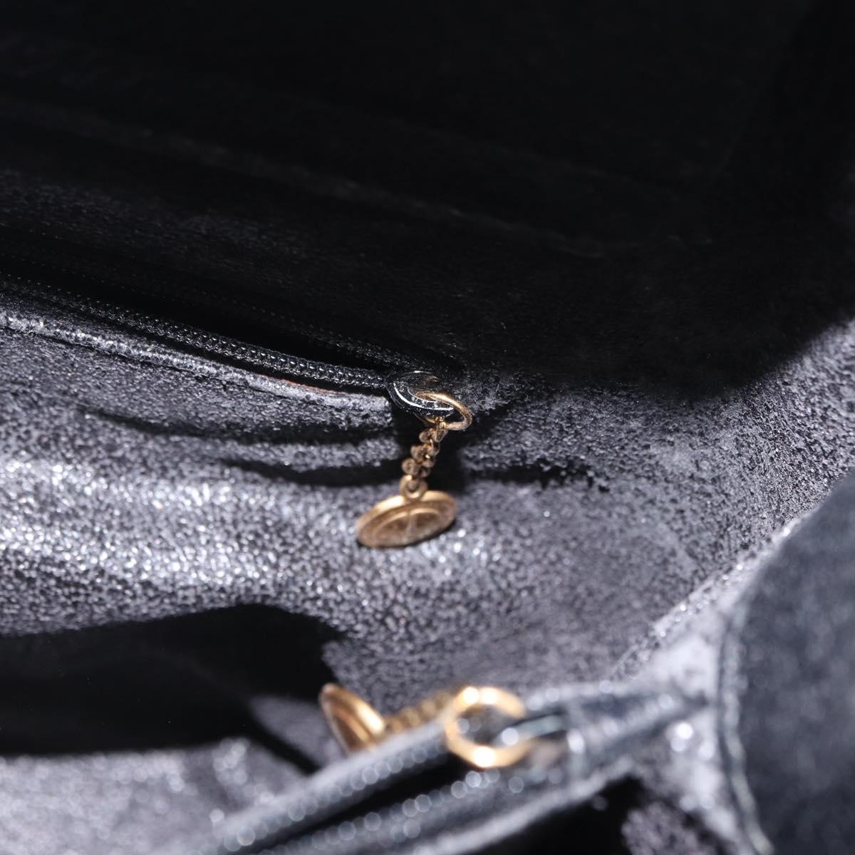 GUCCI Bamboo Hand Bag Leather Black Gold Tone 002 123 0260 Auth 203378