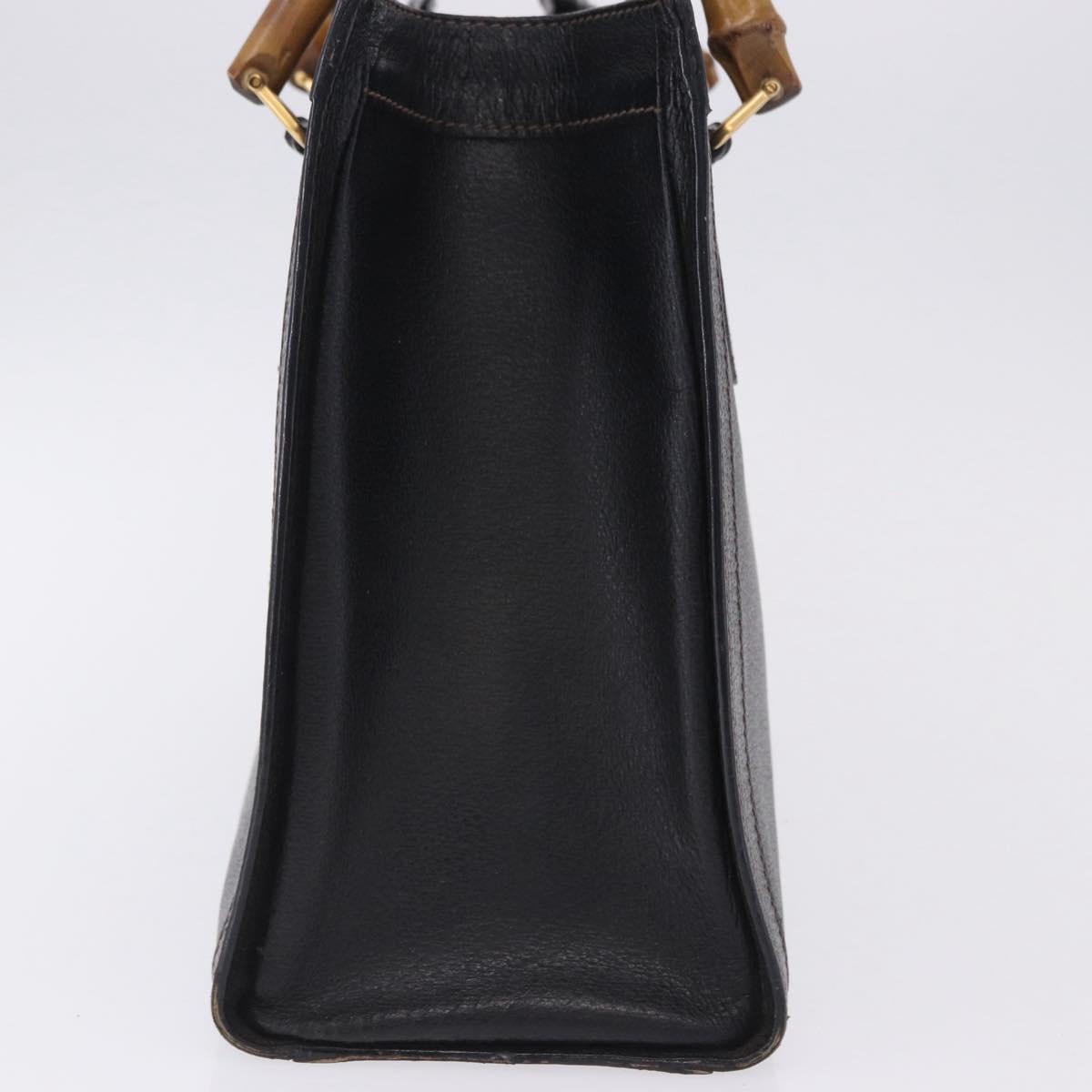 GUCCI Bamboo Hand Bag Leather Black Gold Tone 002 123 0260 Auth 203378