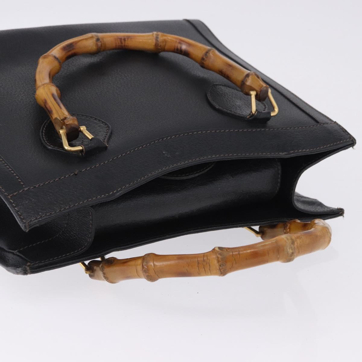 GUCCI Bamboo Hand Bag Leather Black Gold Tone 002 123 0260 Auth 203378