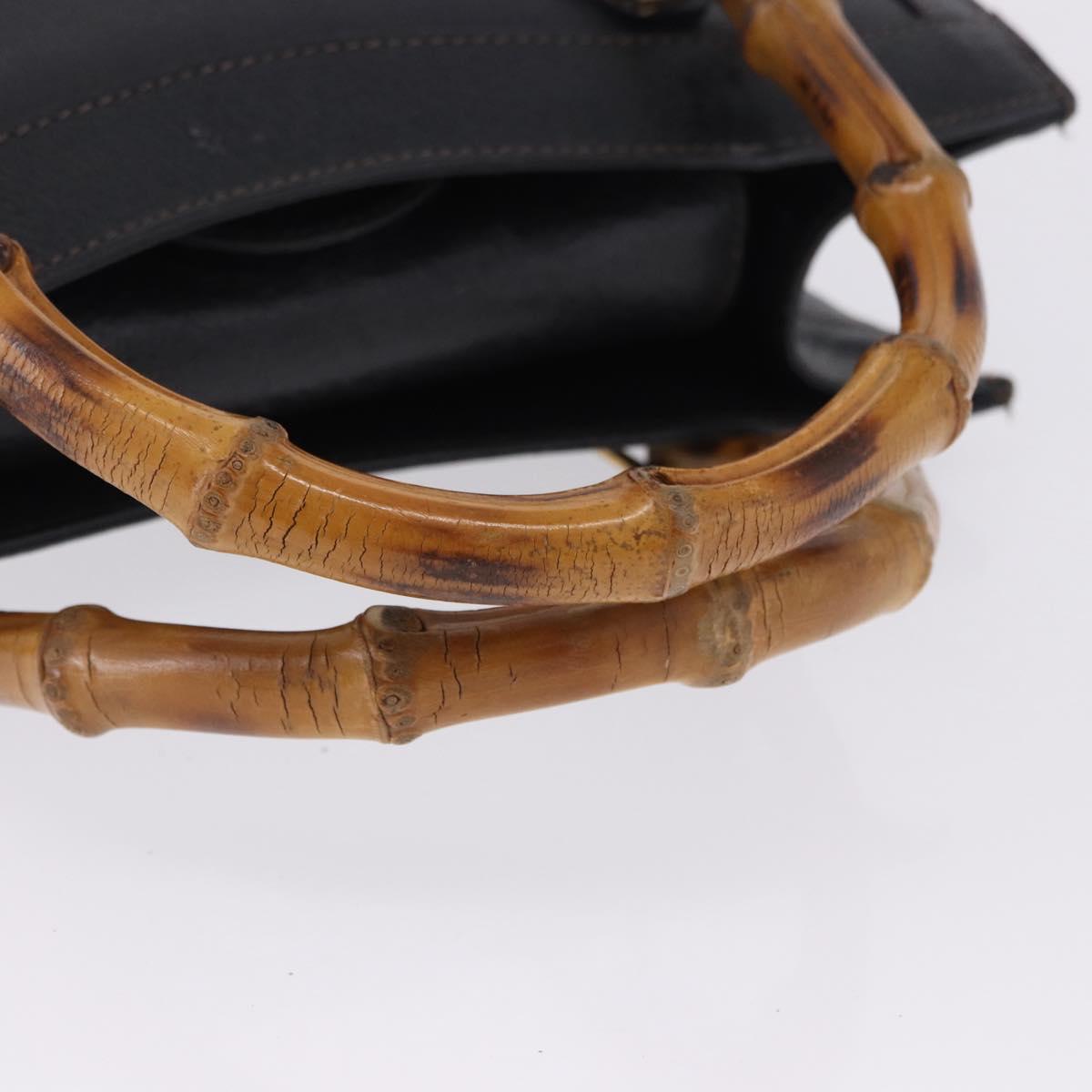 GUCCI Bamboo Hand Bag Leather Black Gold Tone 002 123 0260 Auth 203378