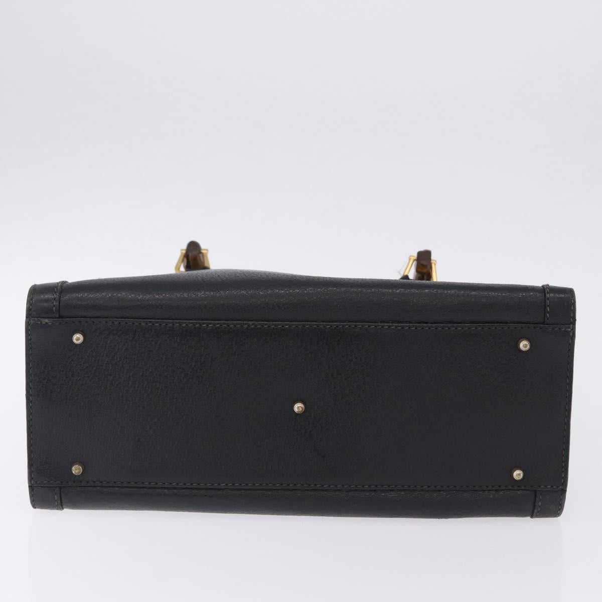 GUCCI Bamboo Hand Bag Leather Black Gold Tone 002 123 0260 Auth 203378