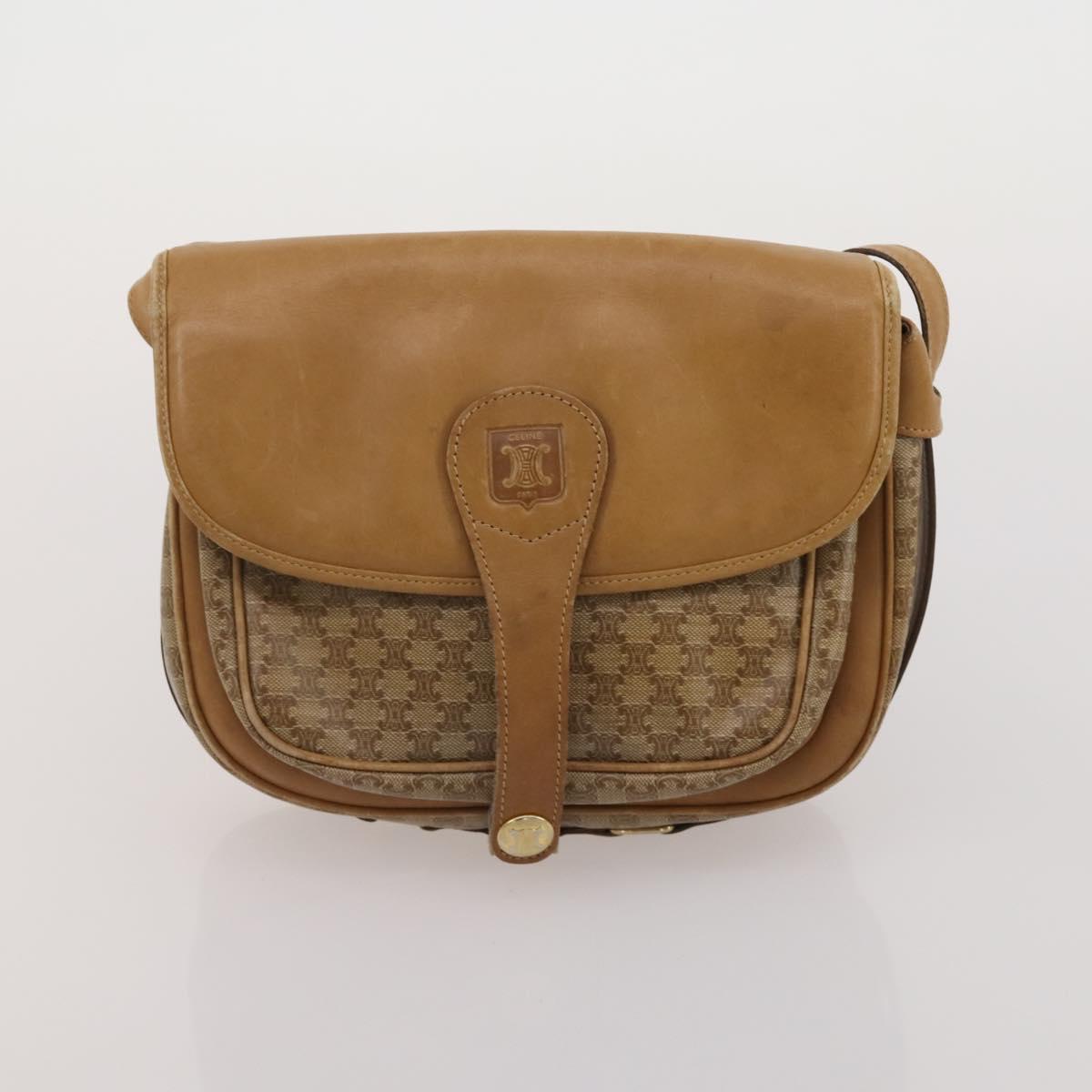 CELINE Macadam Canvas Shoulder Bag PVC Leather 3 Set Brown Beige Auth 203379