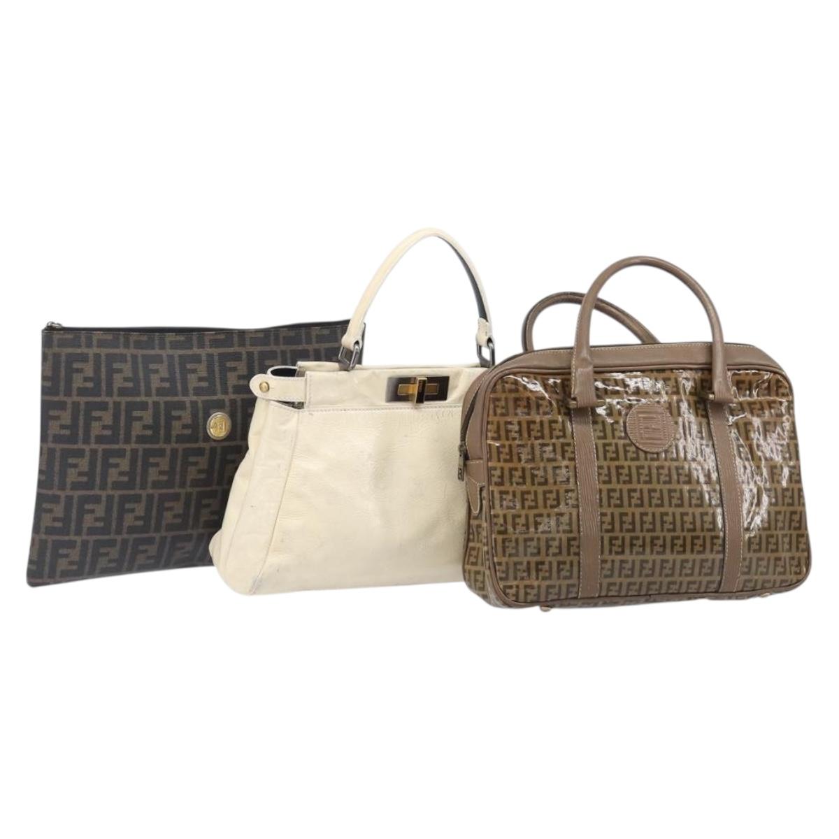 FENDI Zucchino Canvas Zucca Canvas Bag PVC Coated Canvas 3 Set Auth 203381