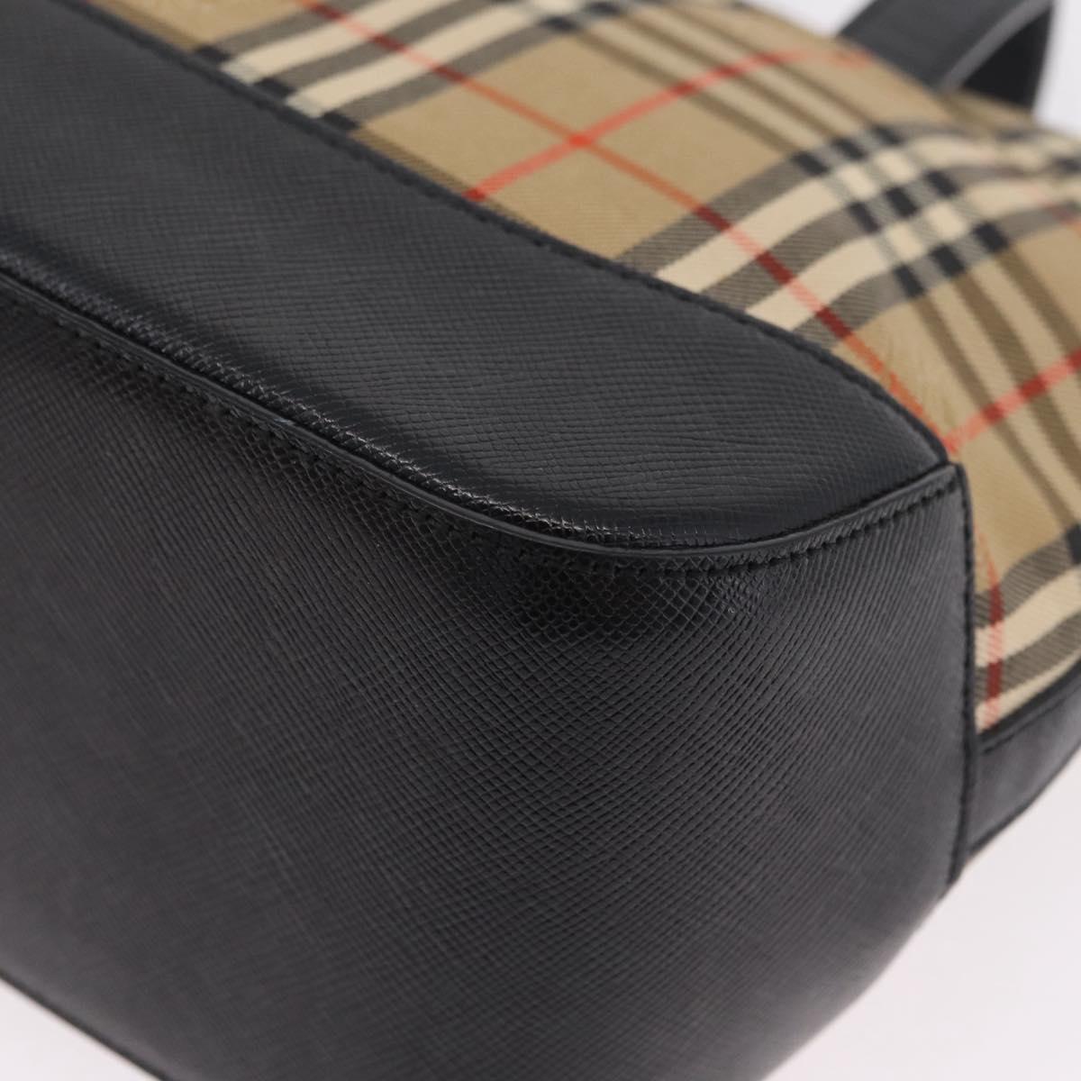 BURBERRY Nova Check Hand Bag Canvas Beige Gold Auth 203383A