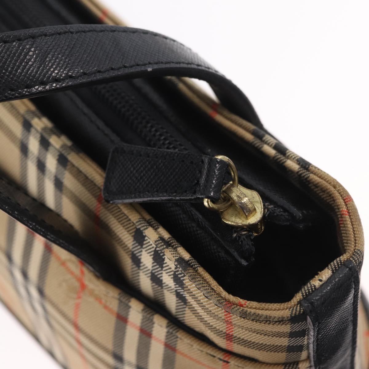 BURBERRY Nova Check Hand Bag Canvas Beige Gold Auth 203383A
