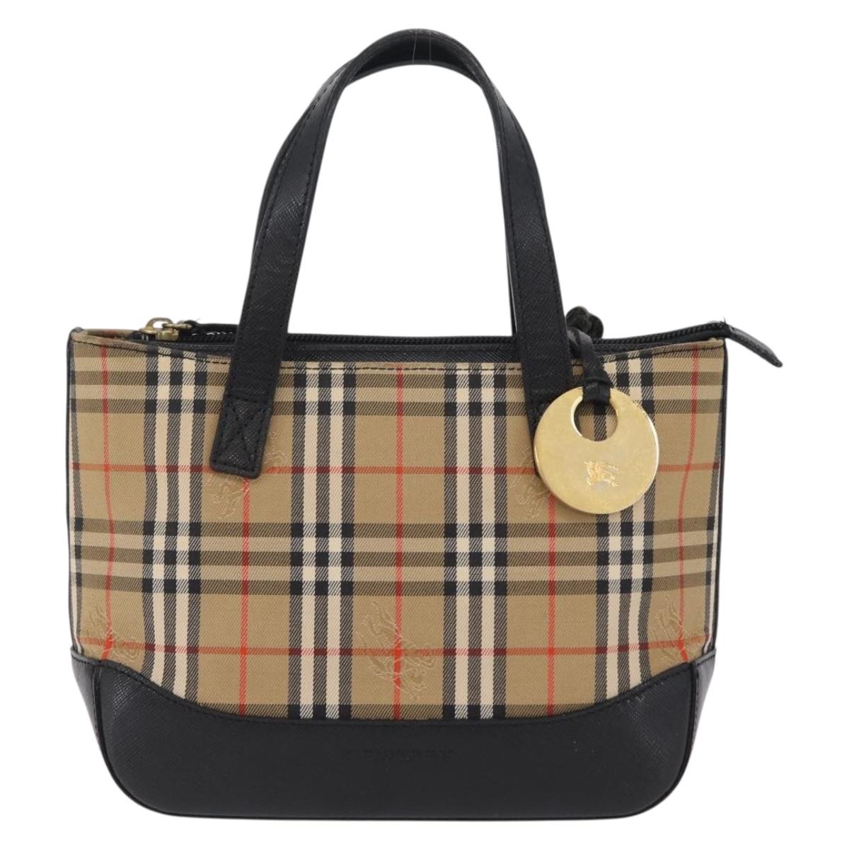 BURBERRY Nova Check Hand Bag Canvas Beige Gold Auth 203383A