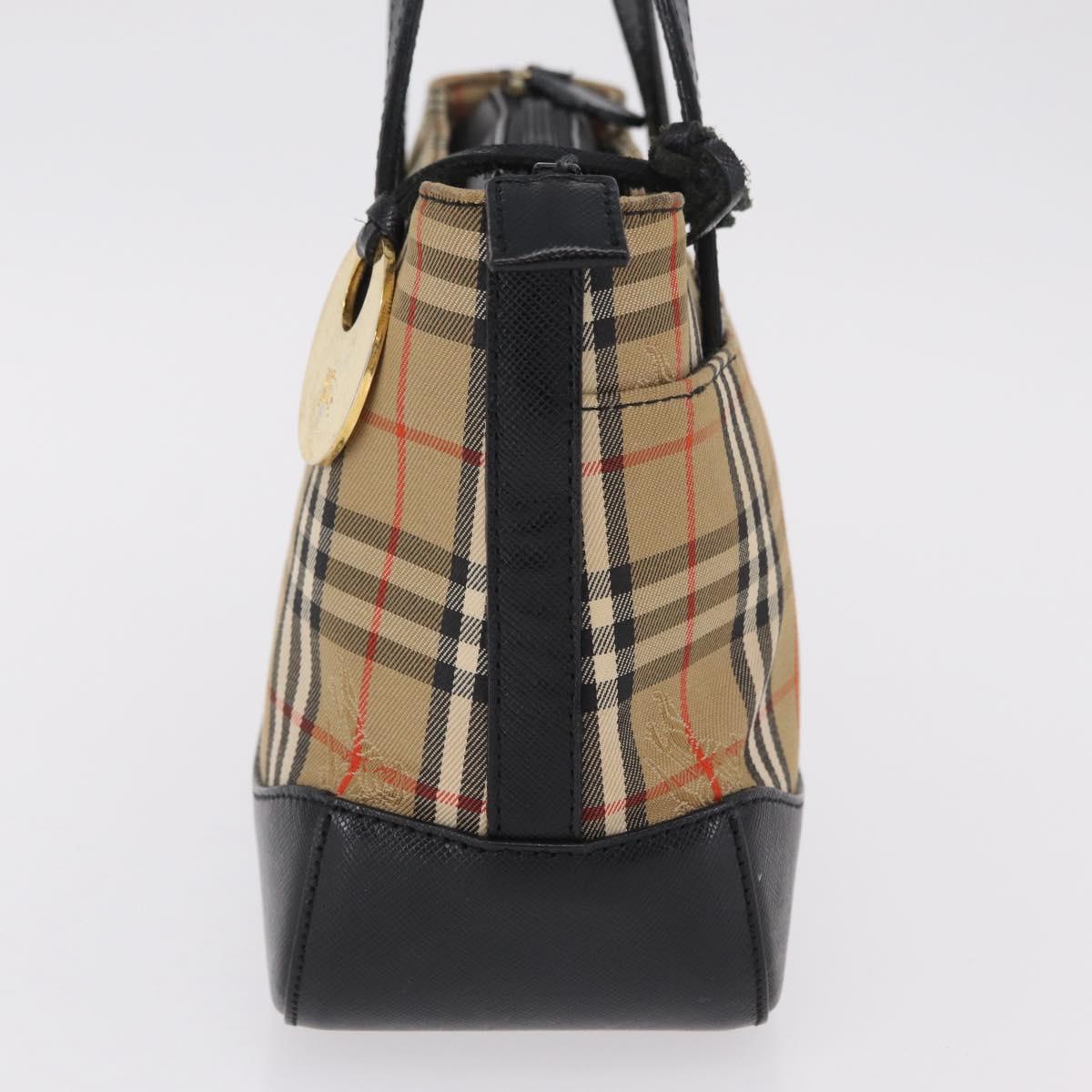 BURBERRY Nova Check Hand Bag Canvas Beige Gold Auth 203383A