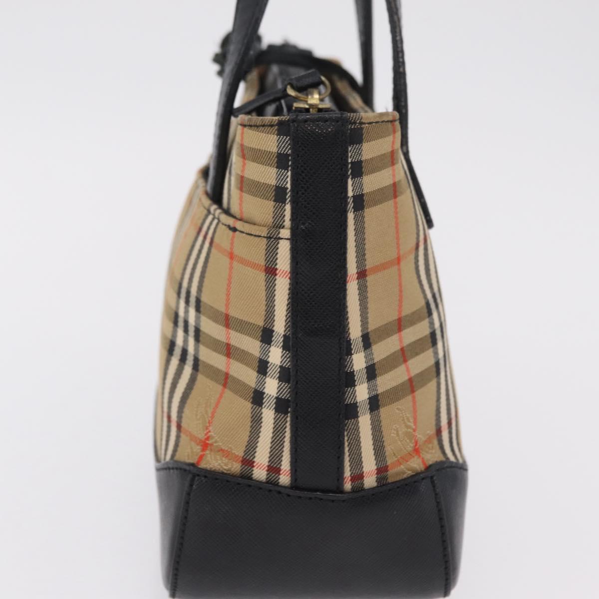 BURBERRY Nova Check Hand Bag Canvas Beige Gold Auth 203383A