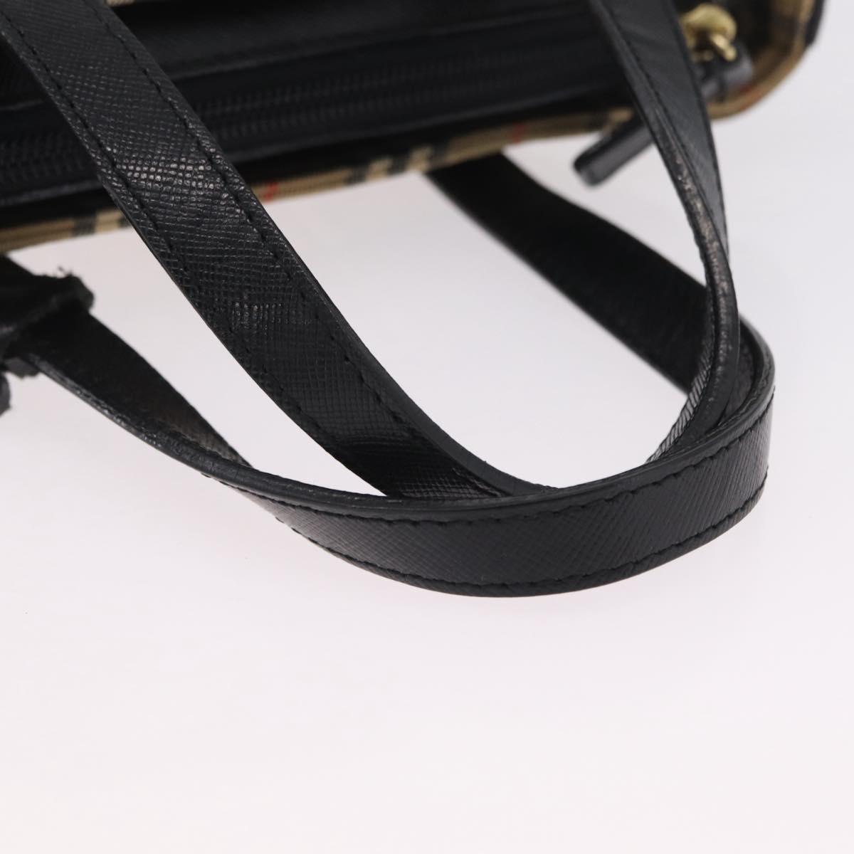 BURBERRY Nova Check Hand Bag Canvas Beige Gold Auth 203383A