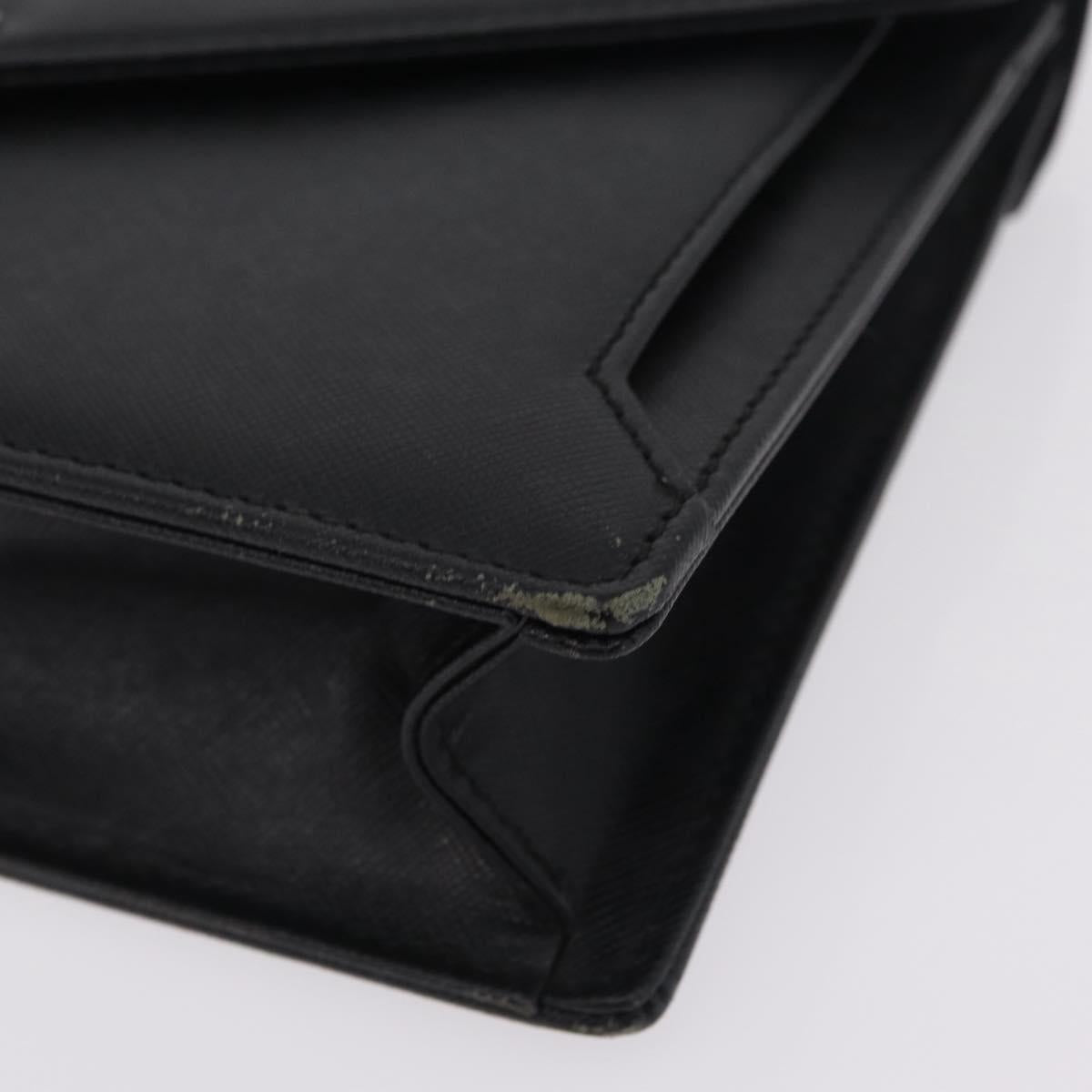 BURBERRY Clutch Bag Leather Black Silver Auth 203385