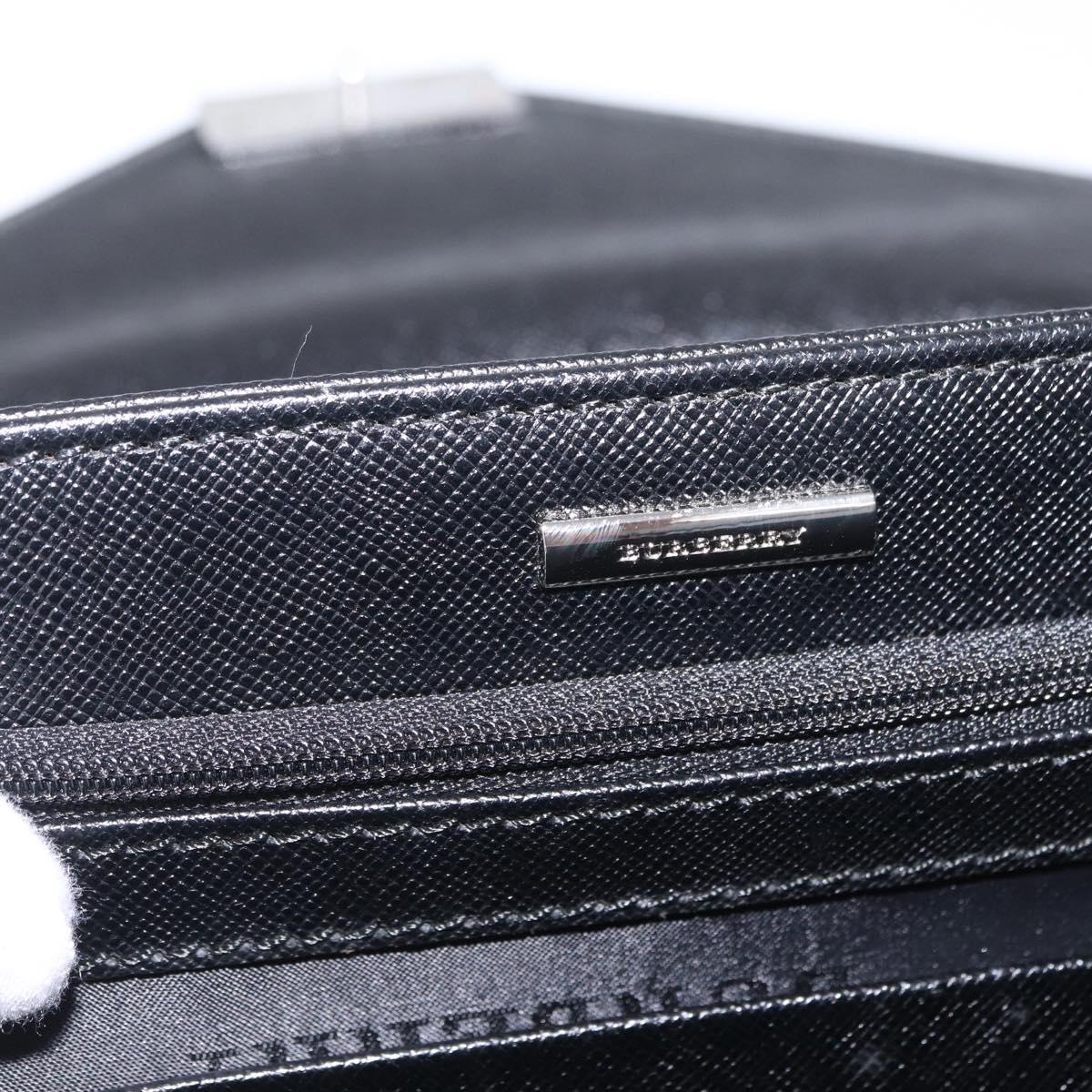 BURBERRY Clutch Bag Leather Black Silver Auth 203385