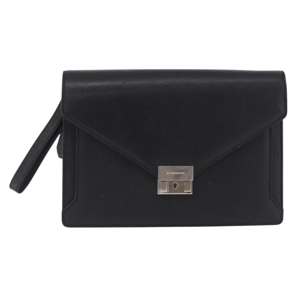 BURBERRY Clutch Bag Leather Black Silver Auth 203385