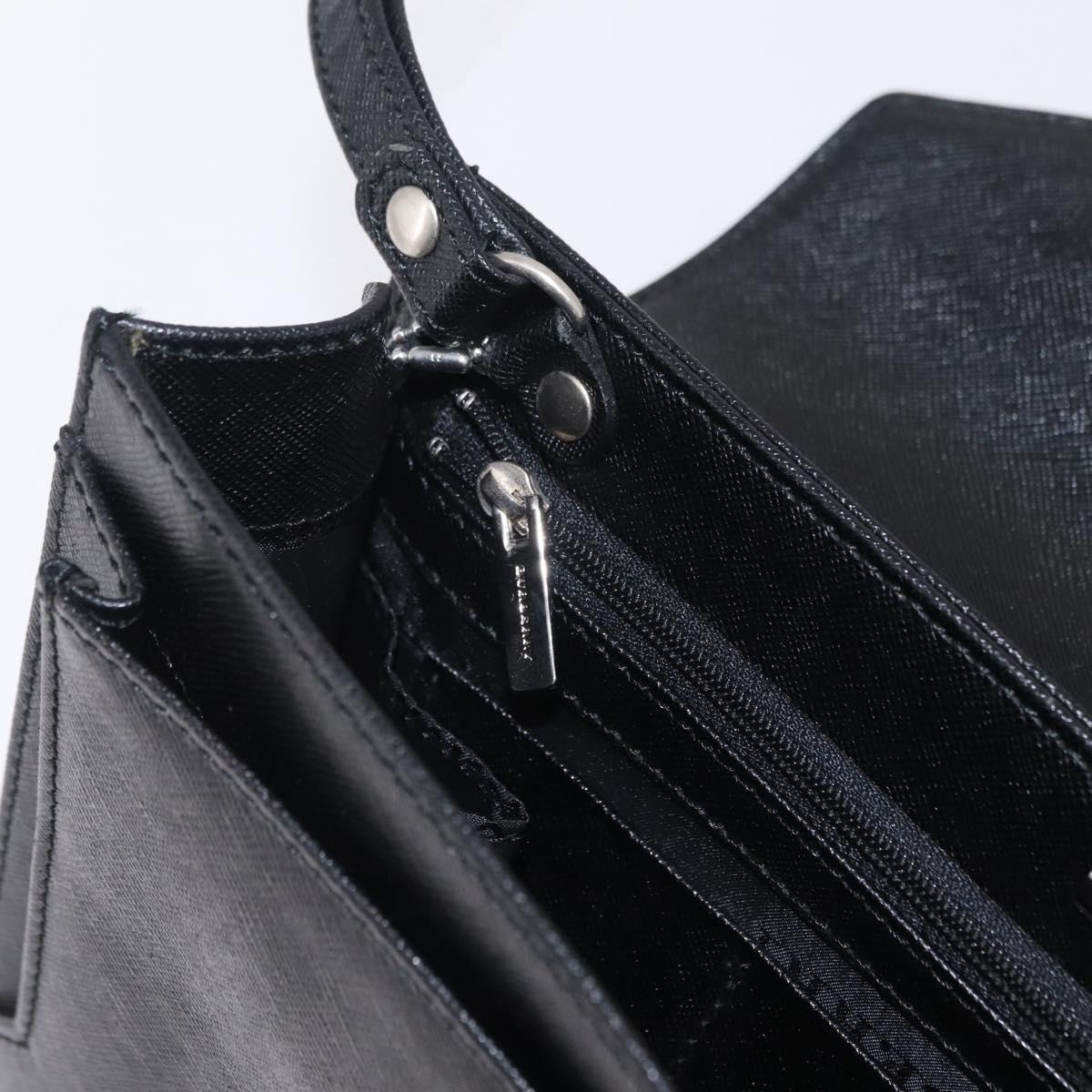 BURBERRY Clutch Bag Leather Black Silver Auth 203385