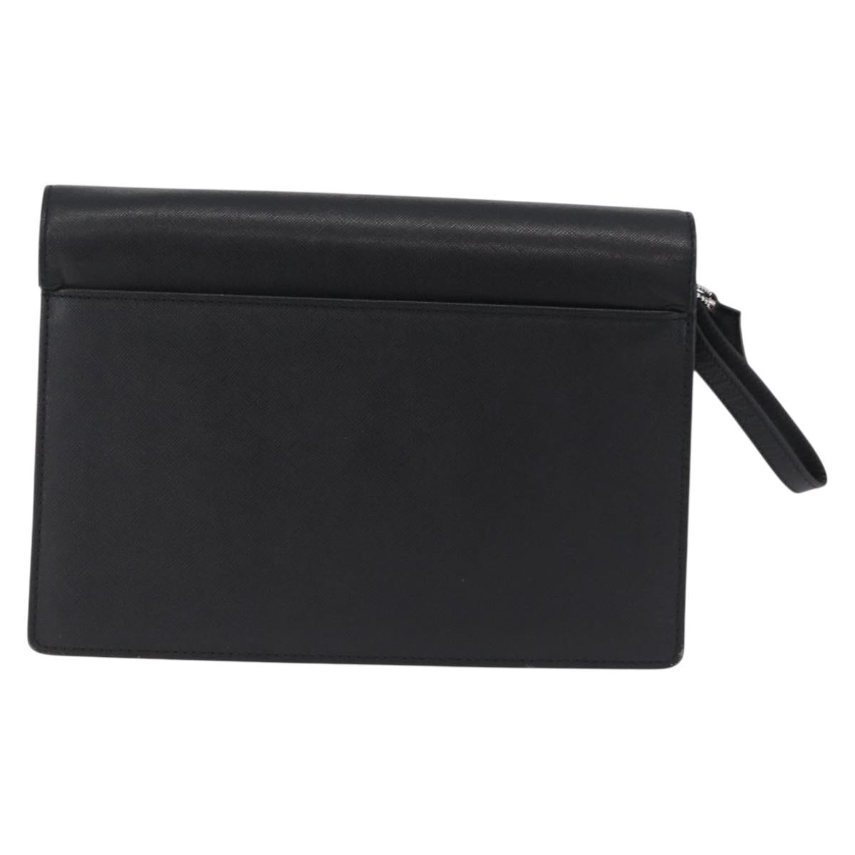 BURBERRY Clutch Bag Leather Black Silver Auth 203385