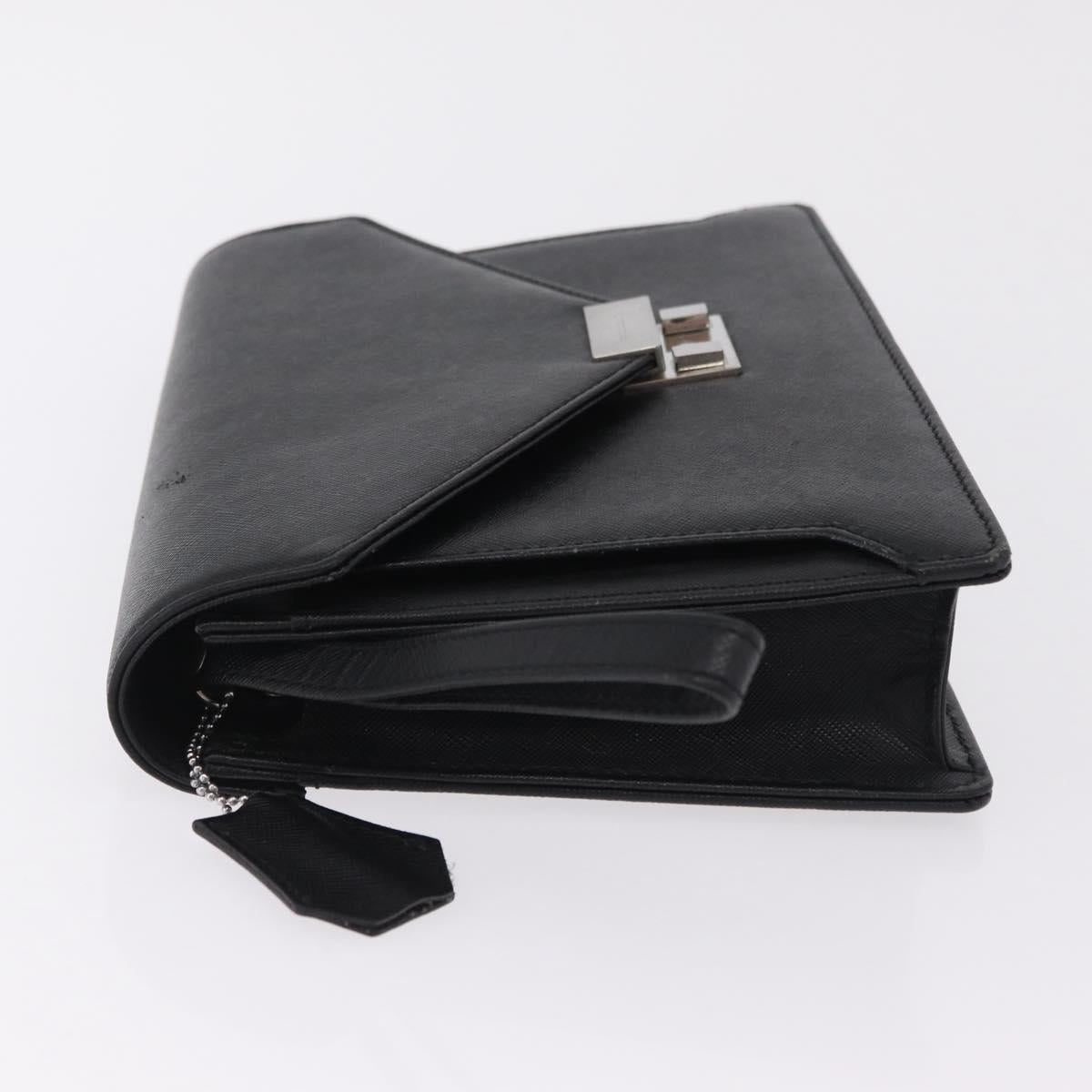 BURBERRY Clutch Bag Leather Black Silver Auth 203385