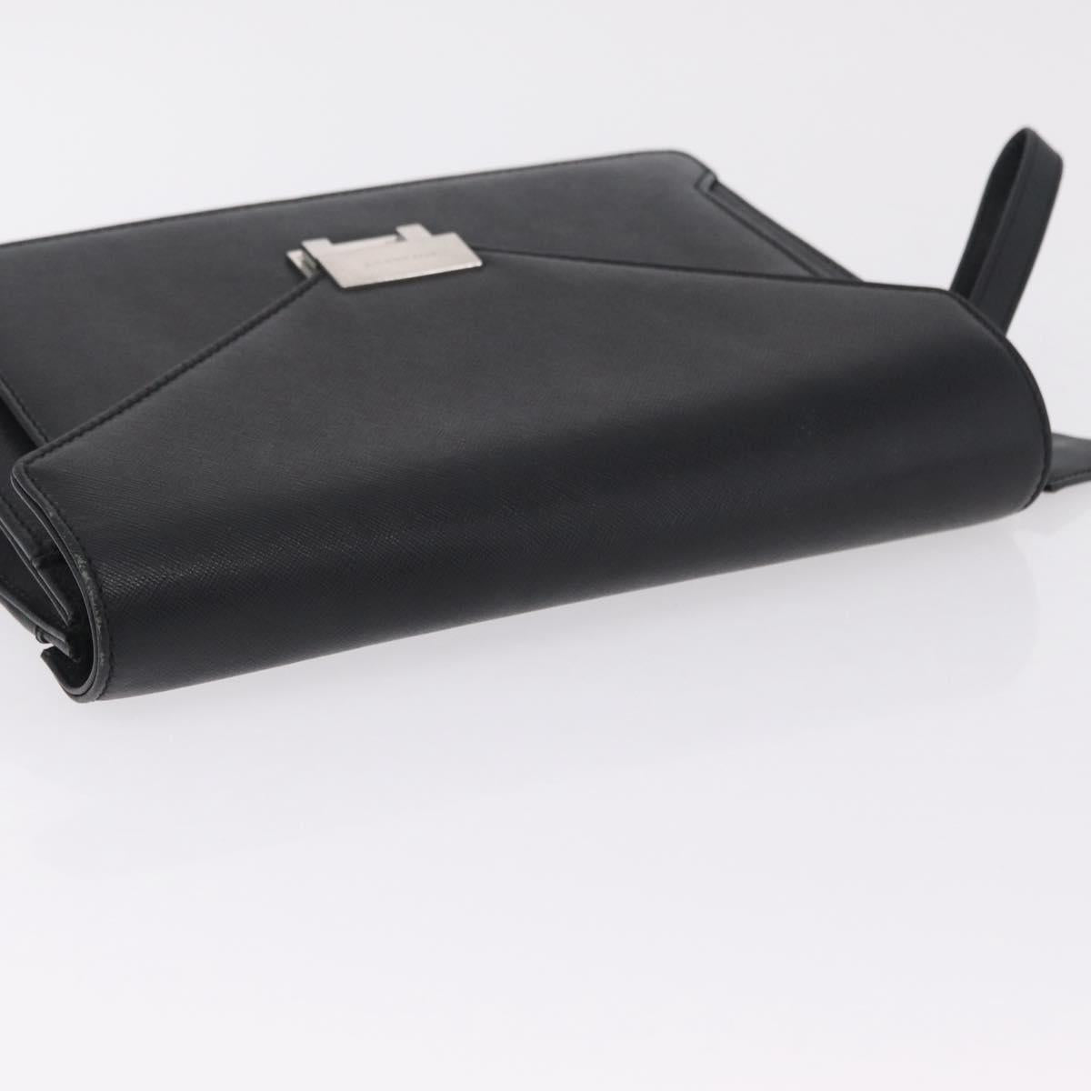 BURBERRY Clutch Bag Leather Black Silver Auth 203385