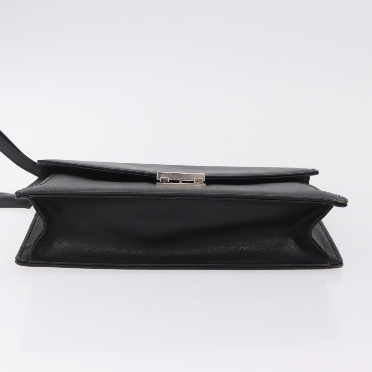 BURBERRY Clutch Bag Leather Black Silver Auth 203385