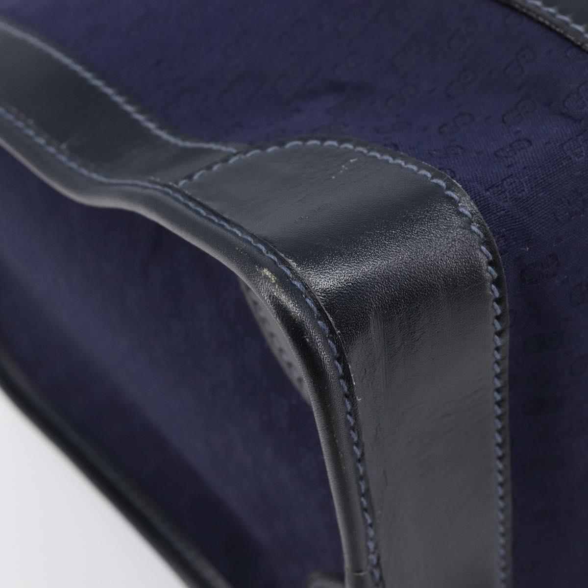 GUCCI Micro GG Canvas Sherry Line Boston Bag Navy Gold Auth 203400A
