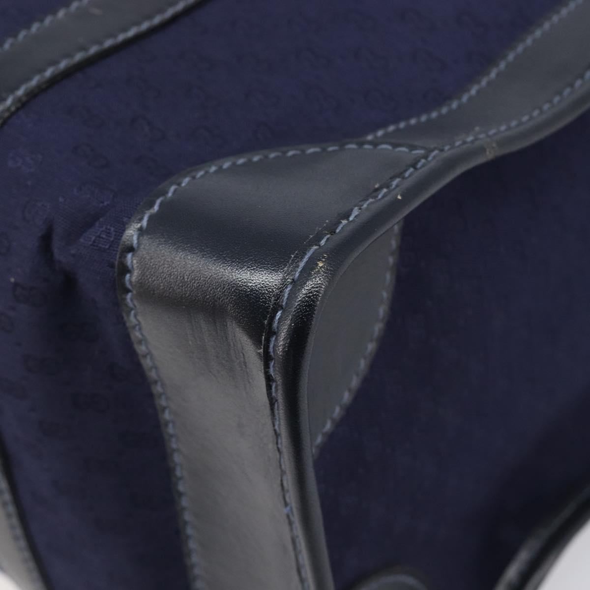 GUCCI Micro GG Canvas Sherry Line Boston Bag Navy Gold Auth 203400A