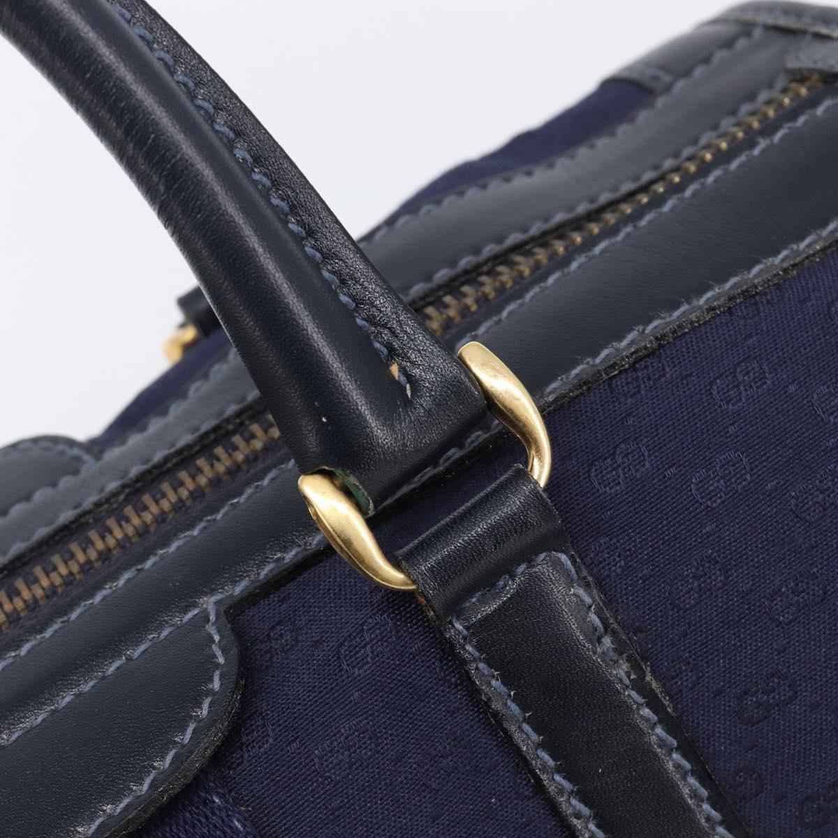 GUCCI Micro GG Canvas Sherry Line Boston Bag Navy Gold Auth 203400A