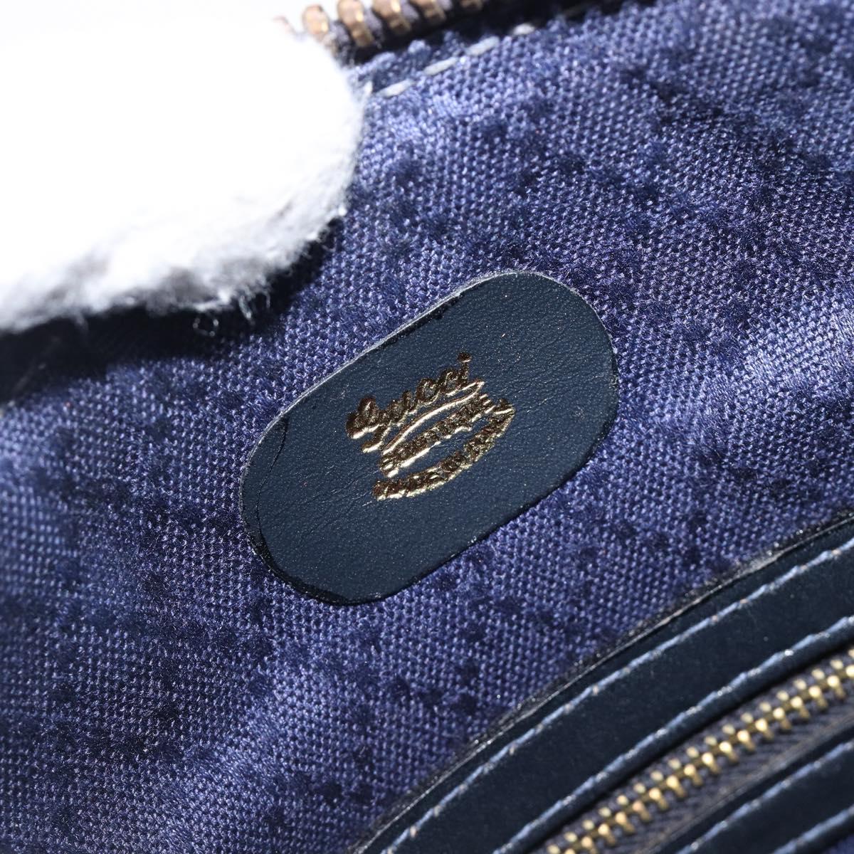 GUCCI Micro GG Canvas Sherry Line Boston Bag Navy Gold Auth 203400A