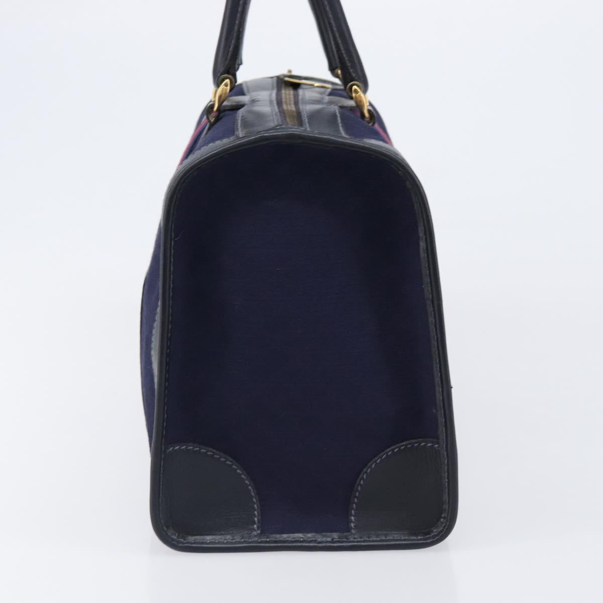 GUCCI Micro GG Canvas Sherry Line Boston Bag Navy Gold Auth 203400A