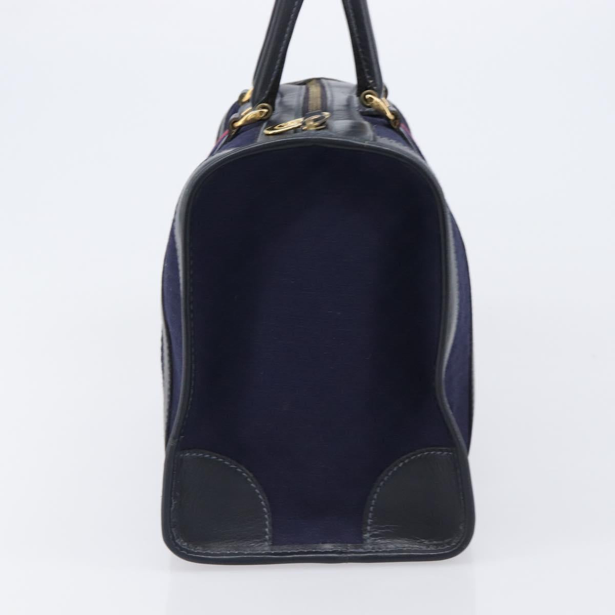 GUCCI Micro GG Canvas Sherry Line Boston Bag Navy Gold Auth 203400A