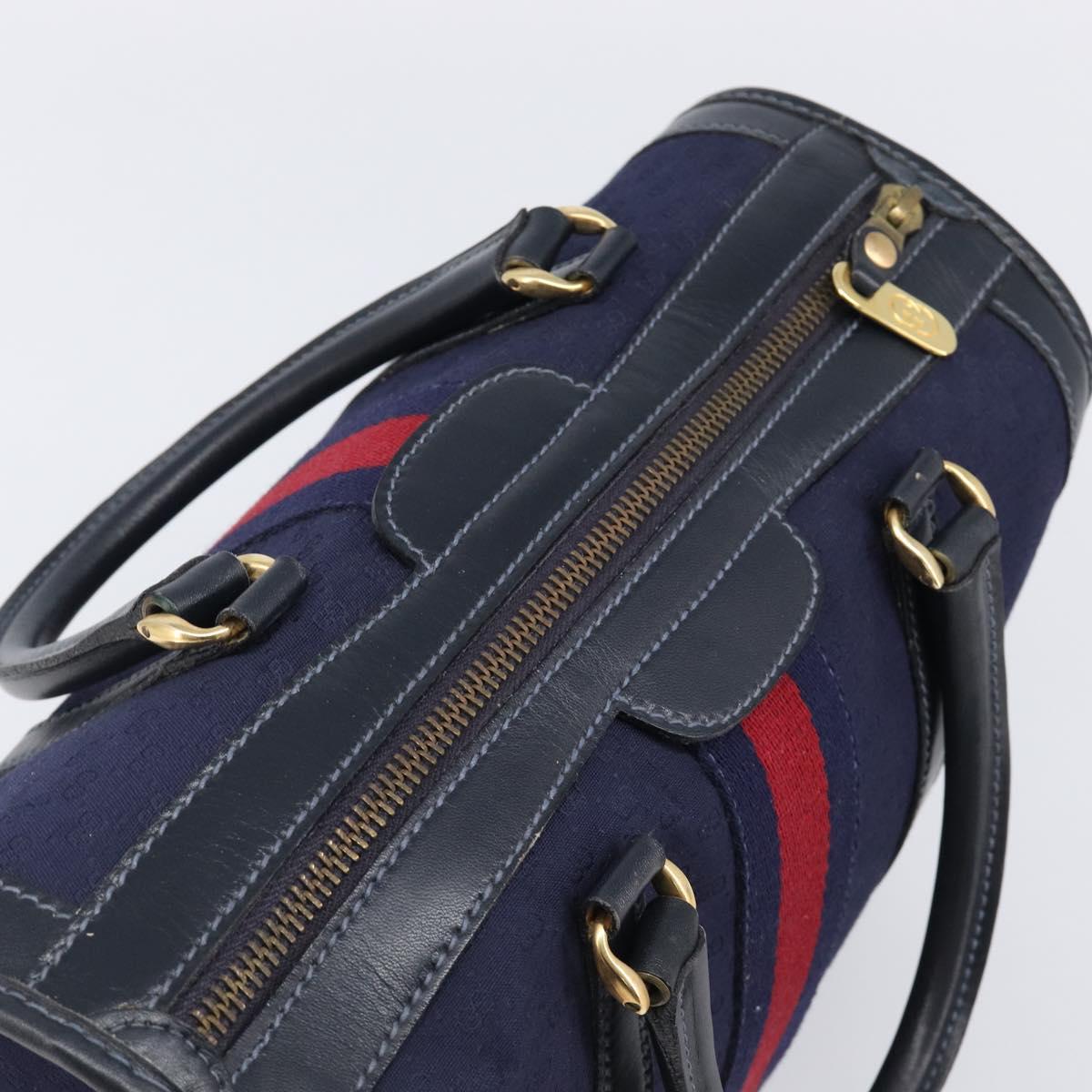 GUCCI Micro GG Canvas Sherry Line Boston Bag Navy Gold Auth 203400A