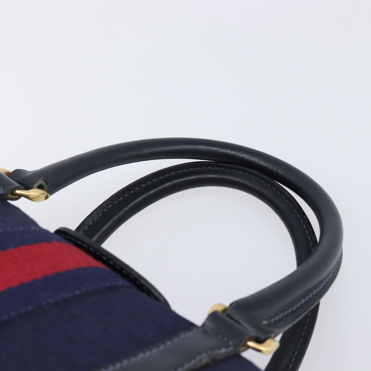 GUCCI Micro GG Canvas Sherry Line Boston Bag Navy Gold Auth 203400A