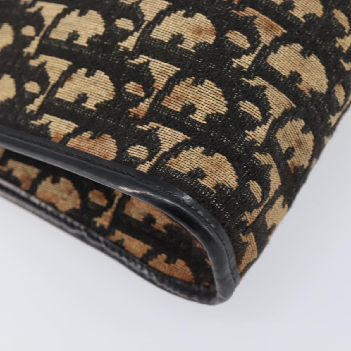 Christian Dior Trotter Canvas Shoulder Bag Navy Gold Auth 203401