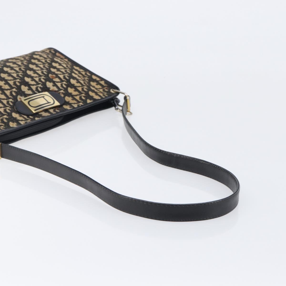Christian Dior Trotter Canvas Shoulder Bag Navy Gold Auth 203401