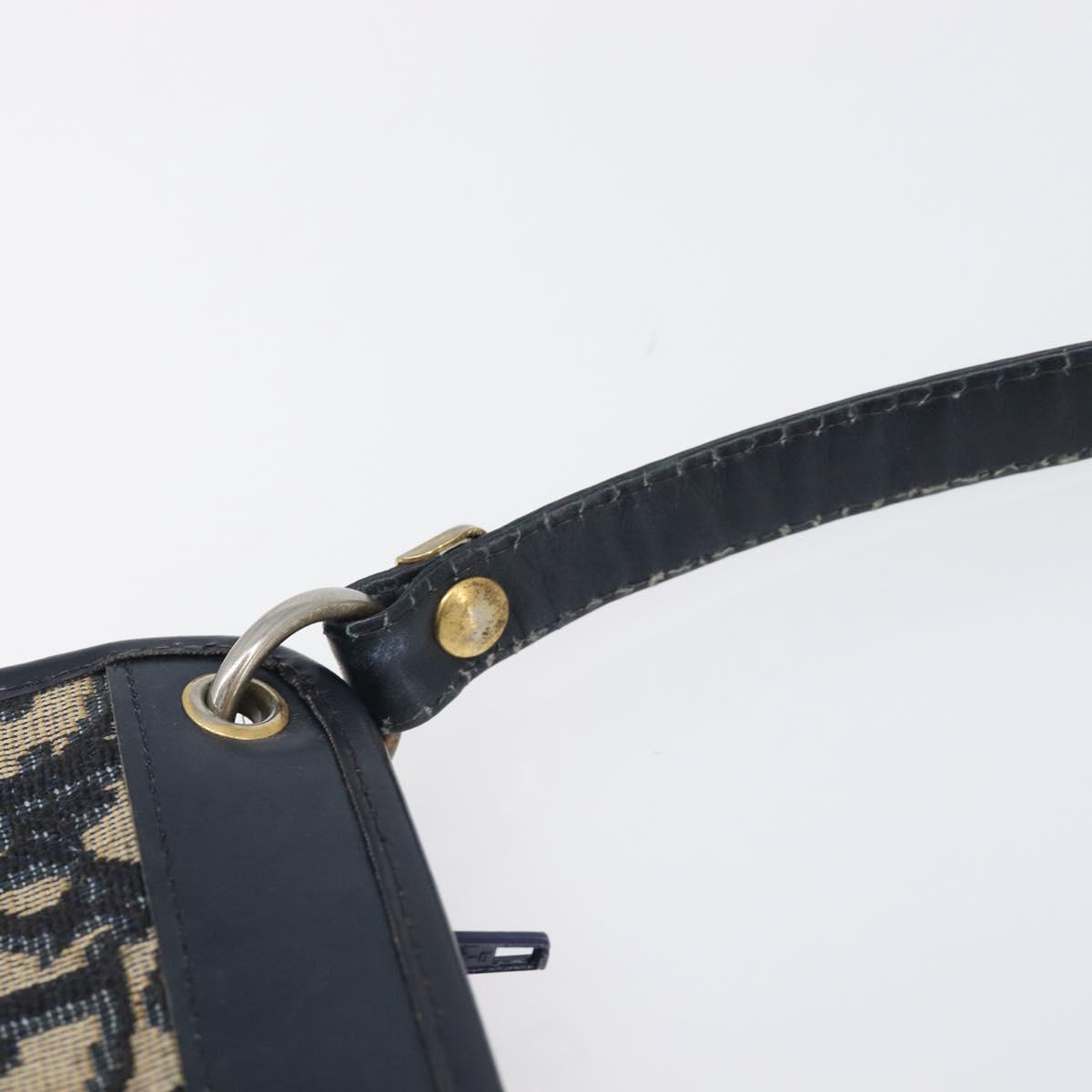 Christian Dior Trotter Canvas Shoulder Bag Navy Gold Auth 203402