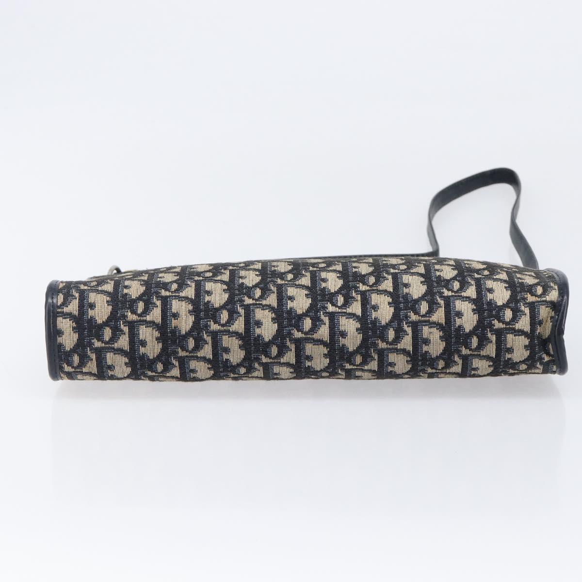 Christian Dior Trotter Canvas Shoulder Bag Navy Gold Auth 203402