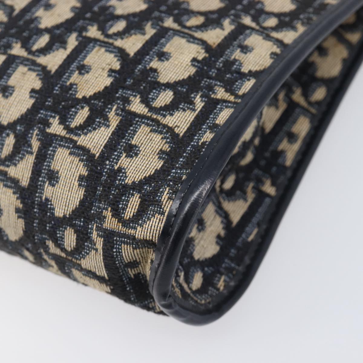 Christian Dior Trotter Canvas Shoulder Bag Navy Gold Auth 203402