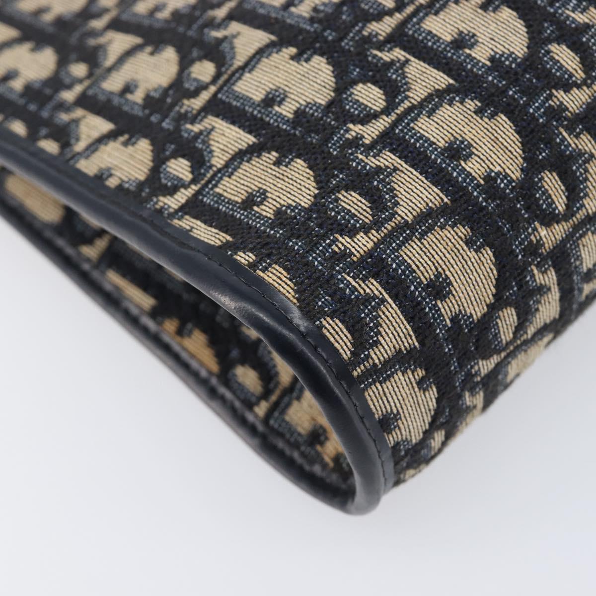 Christian Dior Trotter Canvas Shoulder Bag Navy Gold Auth 203402