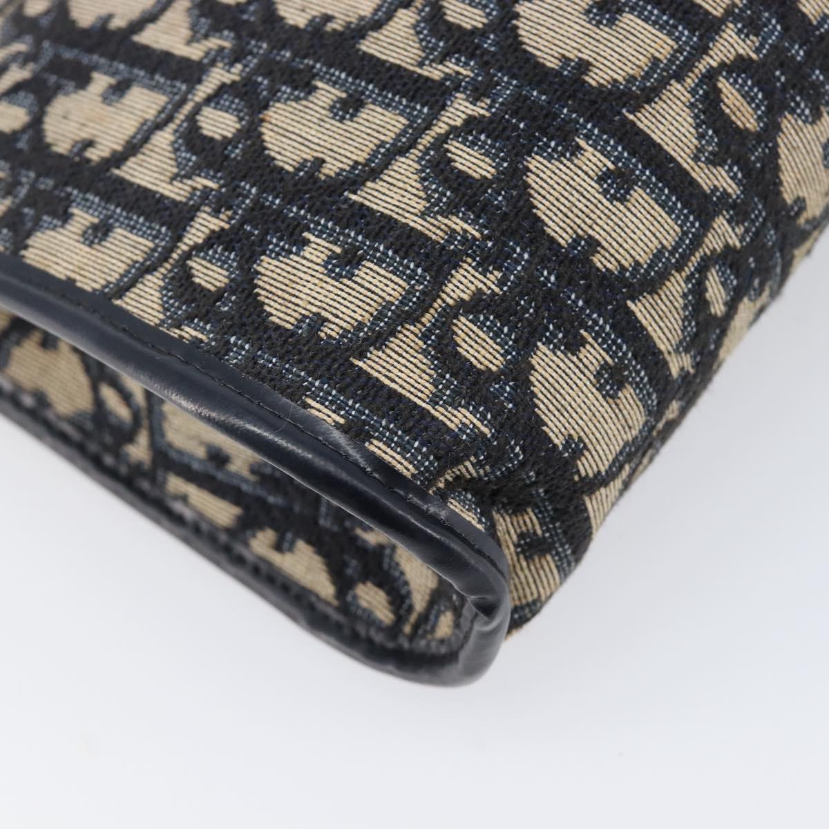 Christian Dior Trotter Canvas Shoulder Bag Navy Gold Auth 203402