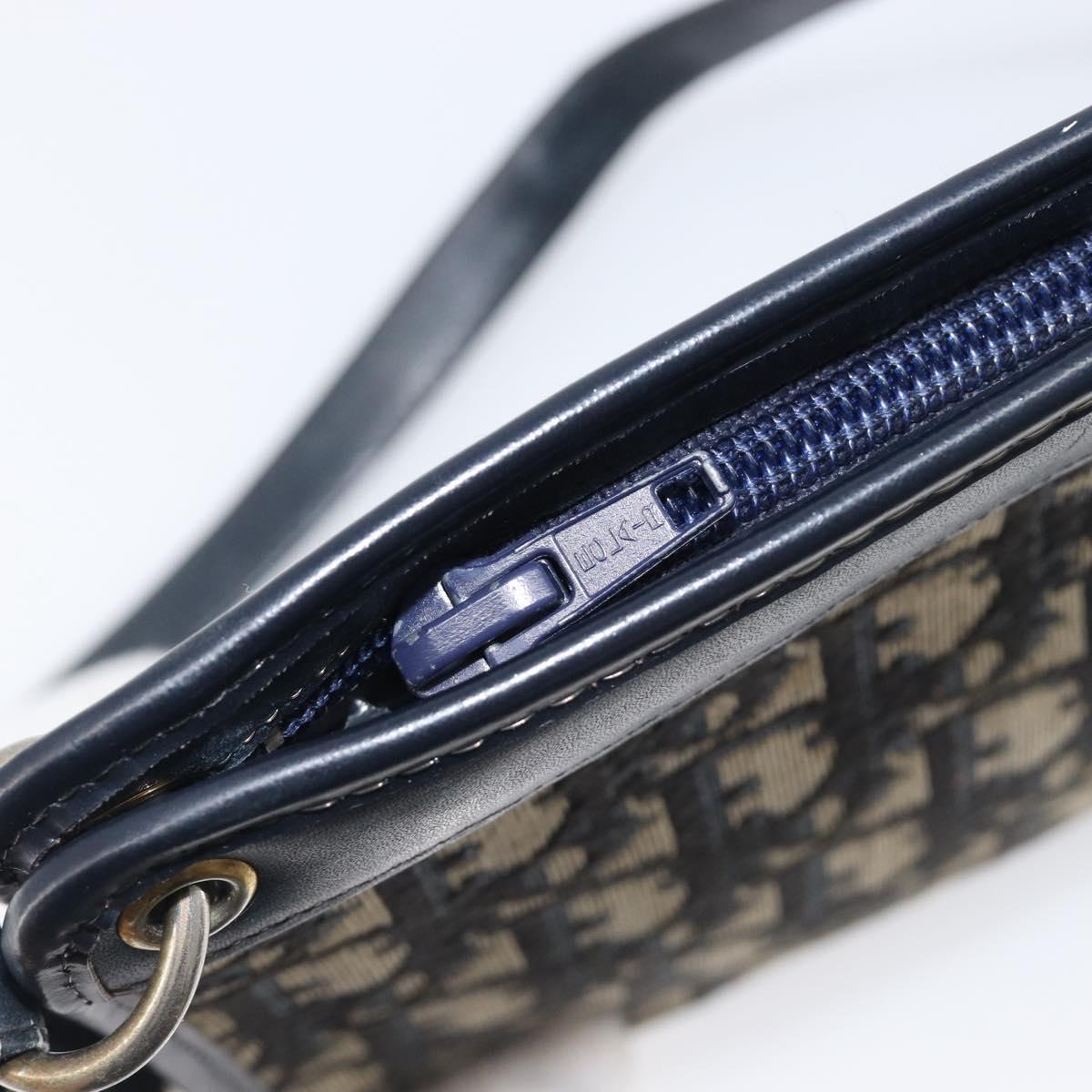 Christian Dior Trotter Canvas Shoulder Bag Navy Gold Auth 203402