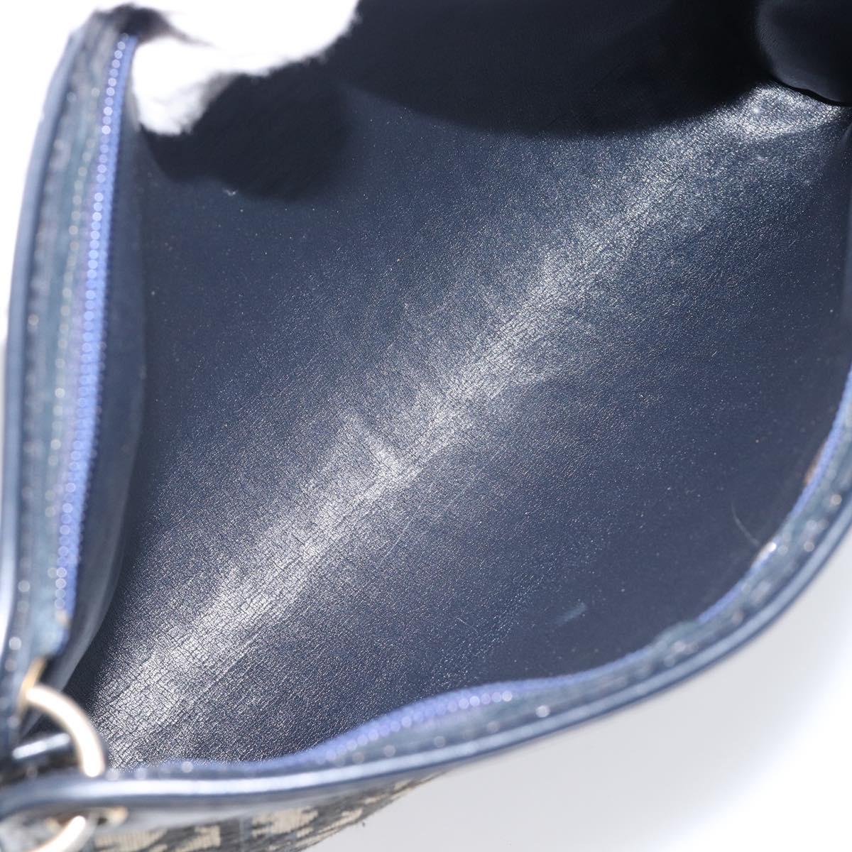 Christian Dior Trotter Canvas Shoulder Bag Navy Gold Auth 203402