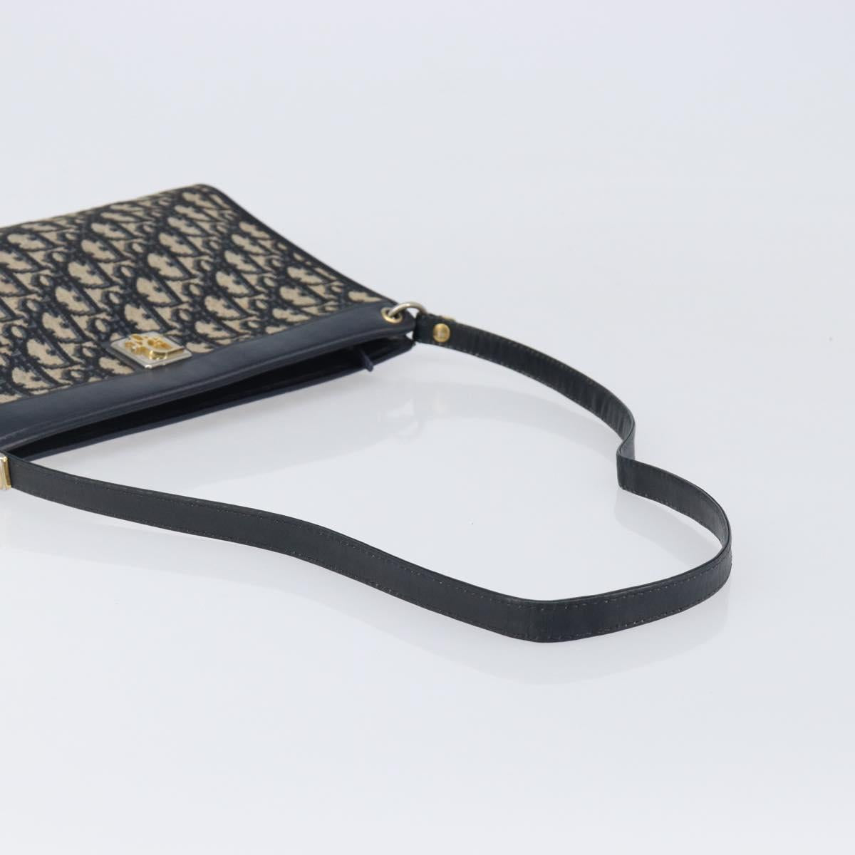Christian Dior Trotter Canvas Shoulder Bag Navy Gold Auth 203402