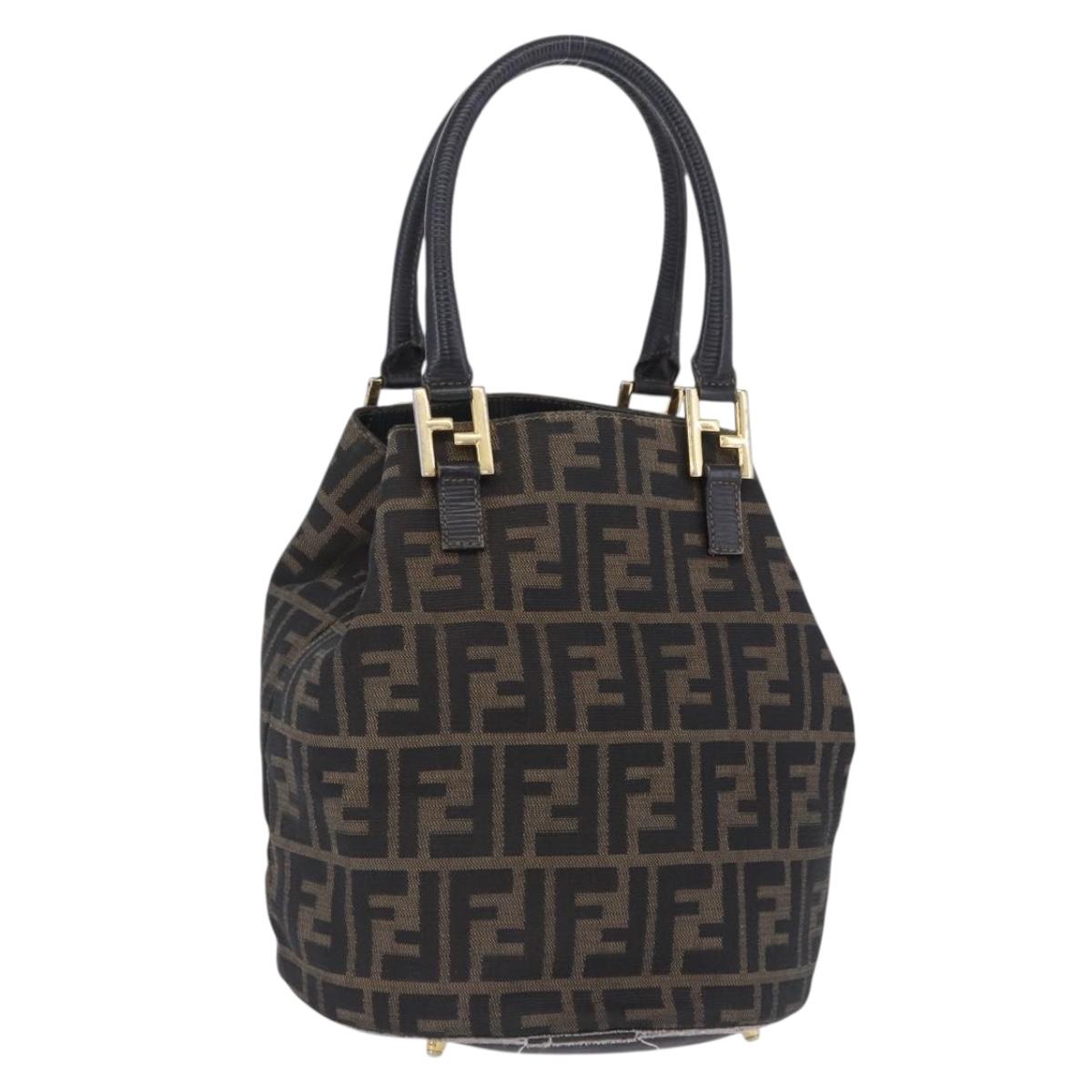 FENDI Zucca Canvas Hand Bag Brown Black Auth 203403